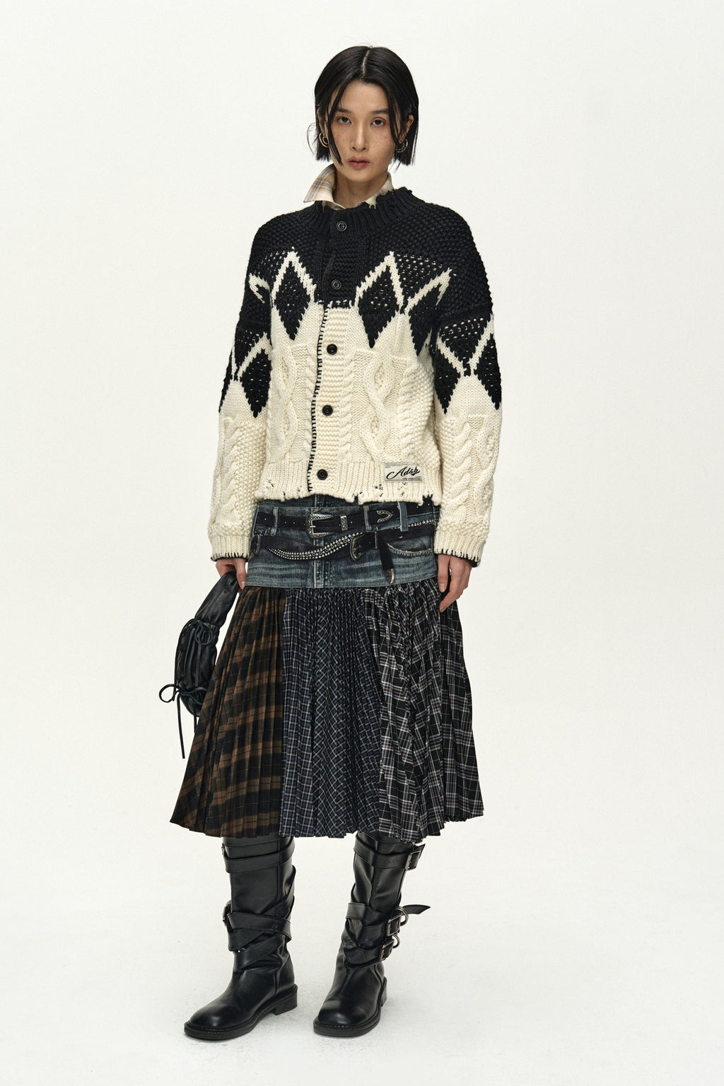 Andersson Bell - Double Belt Printed Accordion Pleats Skirt (blue) (Blue) product image 1 | TRAB K-Fashion Australia