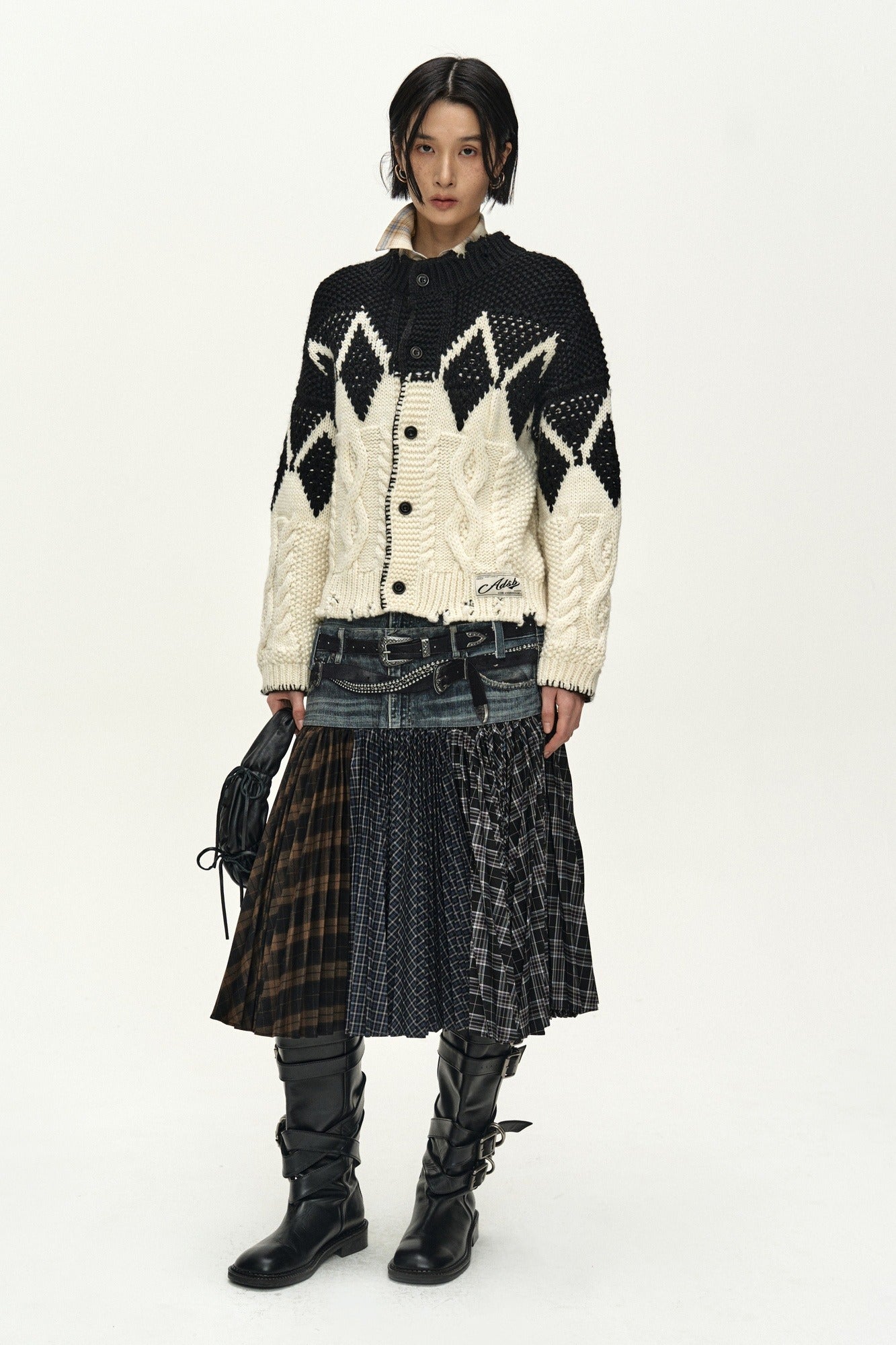Andersson Bell - Double Belt Printed Accordion Pleats Skirt (blue) (Blue) product image 1 | TRAB K-Fashion Australia