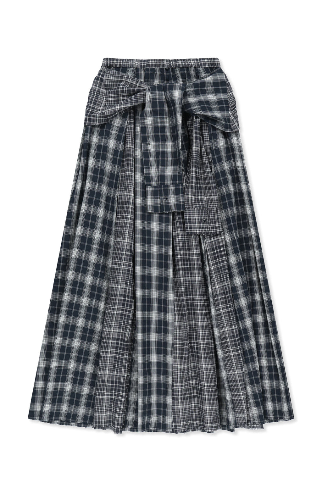 Matin Kim - Mixed Check Sleeve Tie Flare Skirt (Navy) product image 1 | TRAB K-Fashion Australia