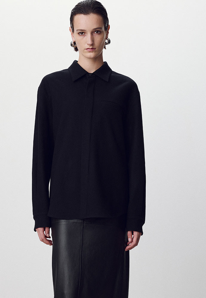 Tonywack - Virgin Wool Hidden Placket Shirt (Black) product image 4 | TRAB K-Fashion Australia