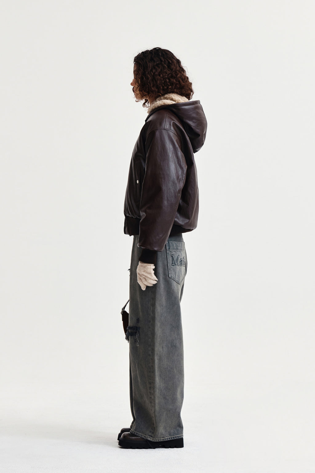 Matin Kim - Faux Leather Zip Up Hoody (Brown) product image 6 | TRAB K-Fashion Australia