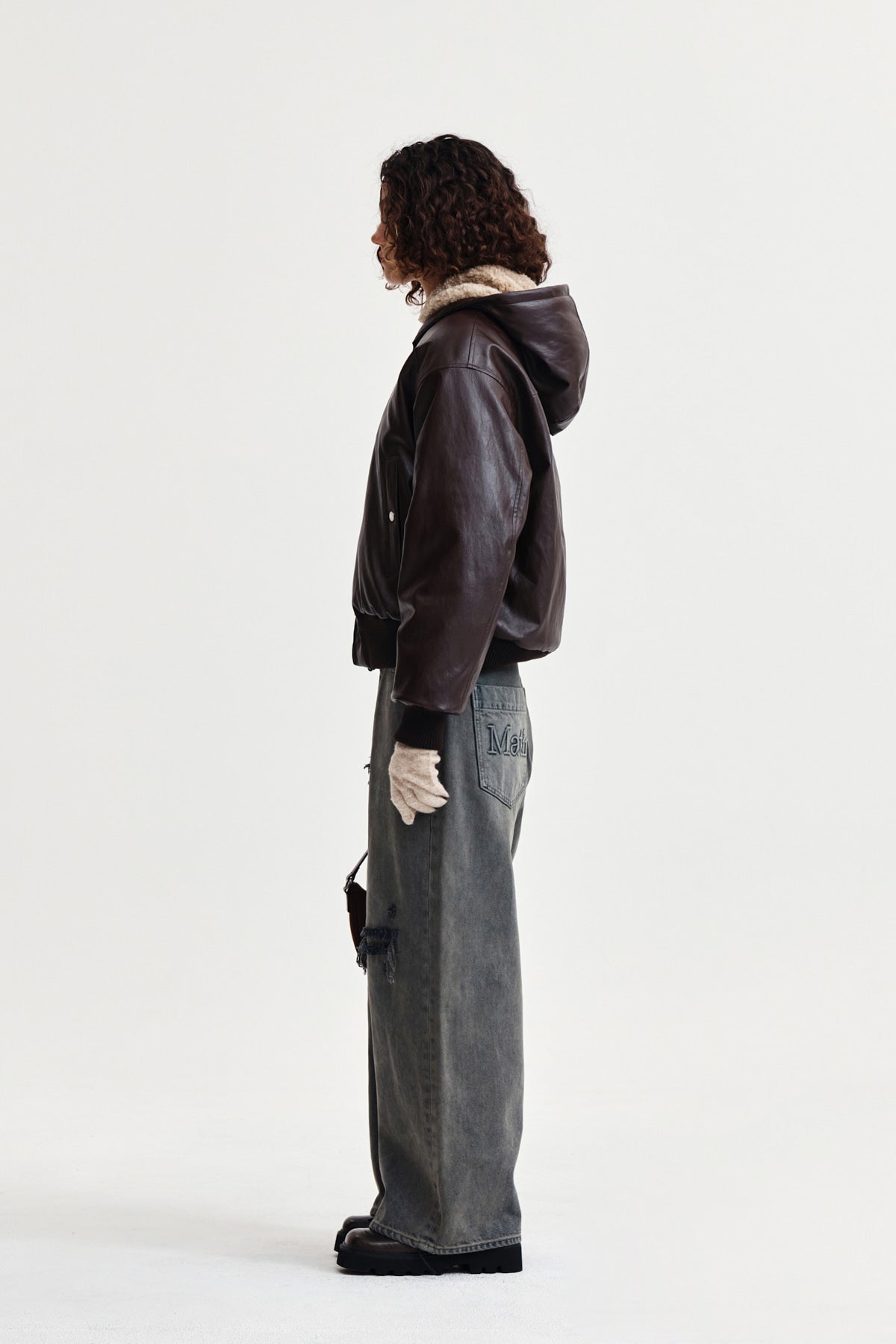 Matin Kim - Faux Leather Zip Up Hoody (Brown) product image 6 | TRAB K-Fashion Australia
