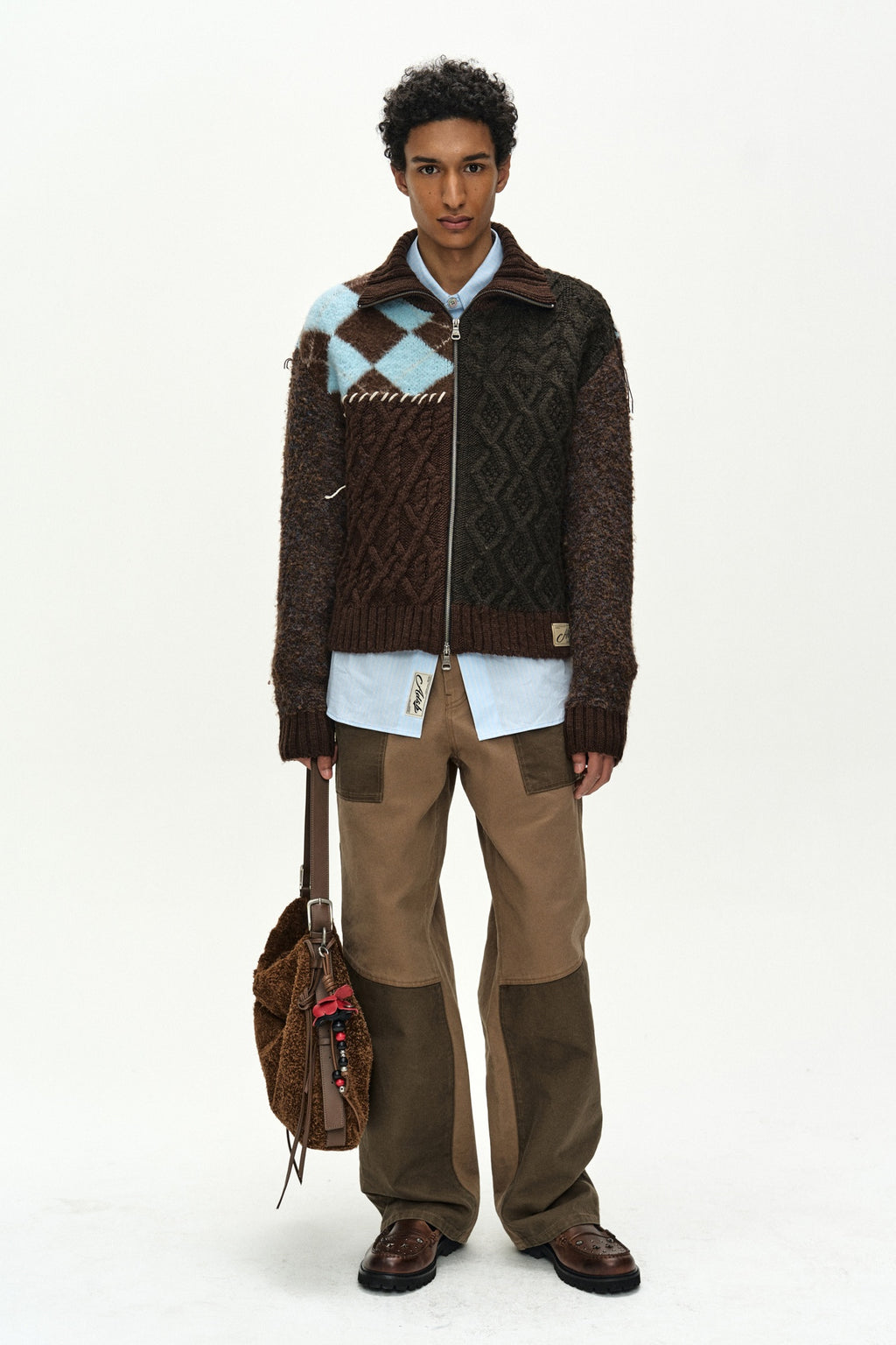 Andersson Bell - Patchwork Zip-Up Sweater (Brown/Khaki) product image 2 | TRAB K-Fashion Australia