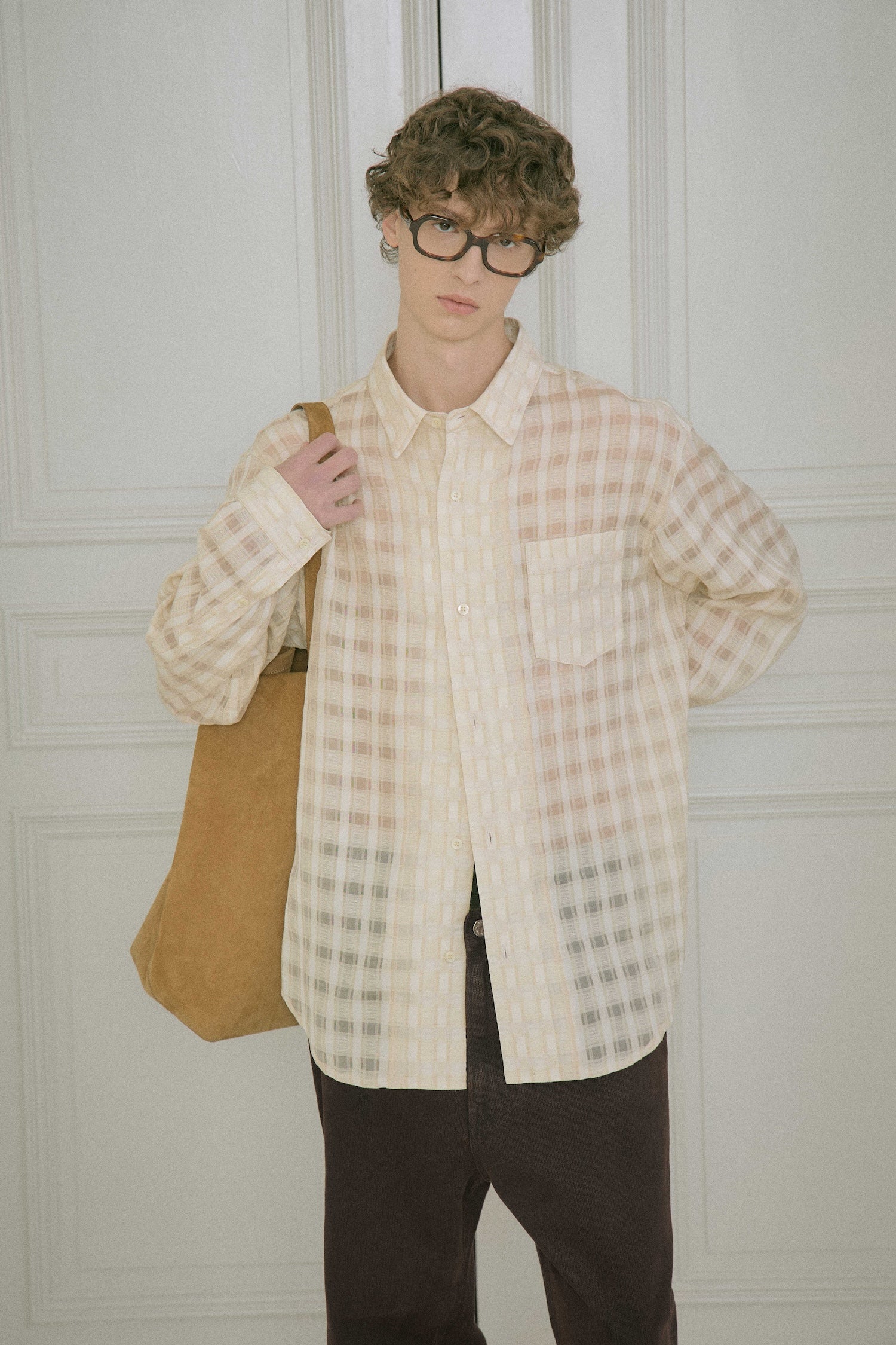 STU - Comfortable Check Shirt (Beige) product image 16 | TRAB K-Fashion Australia