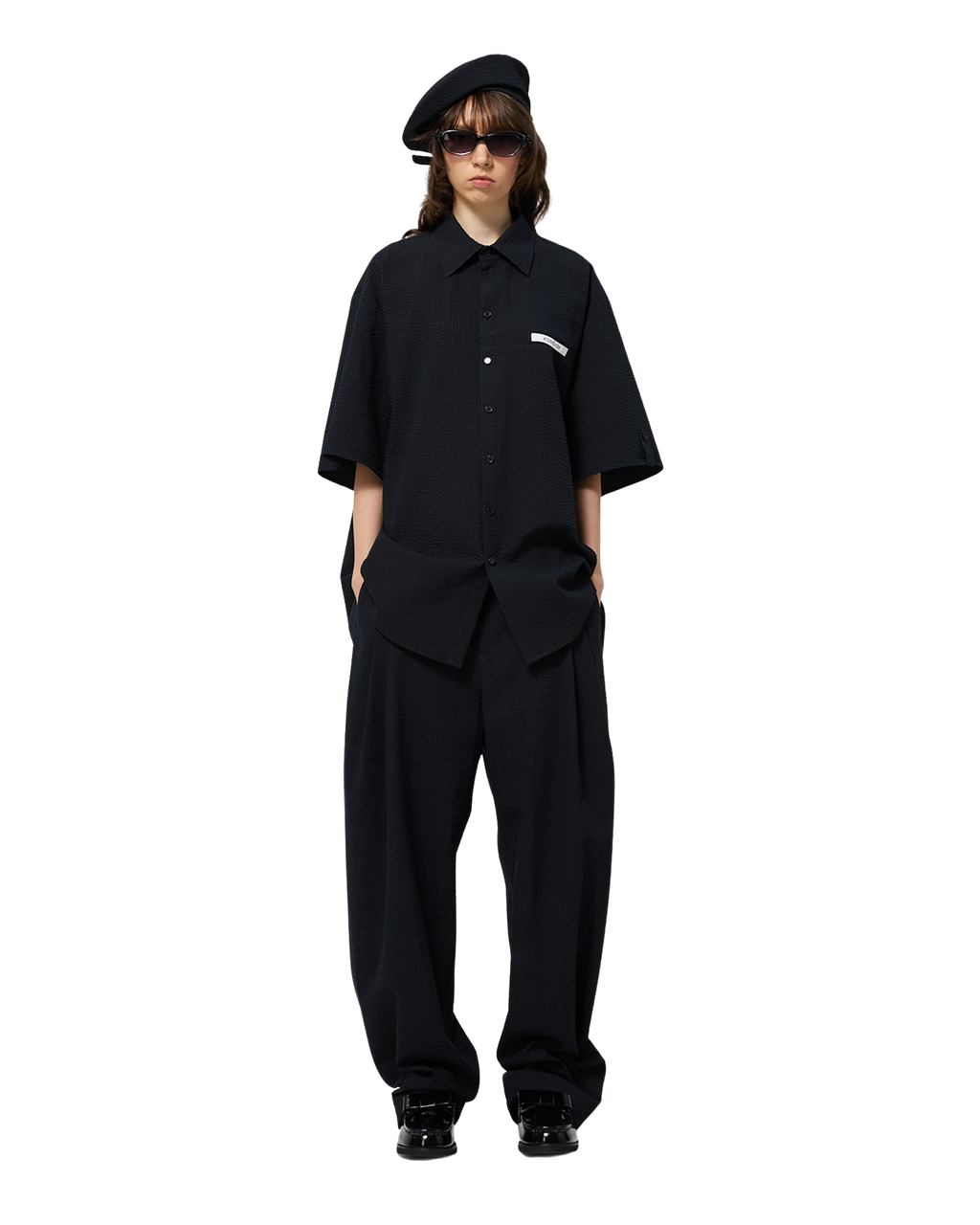 Kimhe Kim - Stripped Label Short Sleeves Shirt (Black) product image 1 | TRAB K-Fashion Australia
