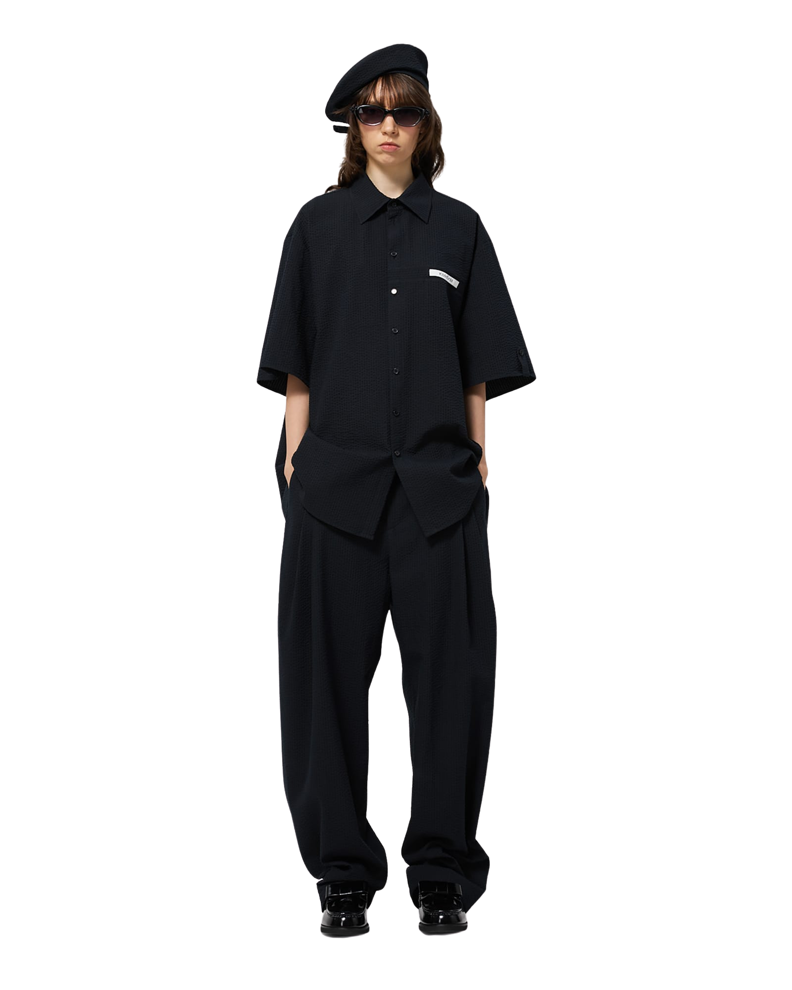 Kimhe Kim - Stripped Label Short Sleeves Shirt (Black) product image 1 | TRAB K-Fashion Australia