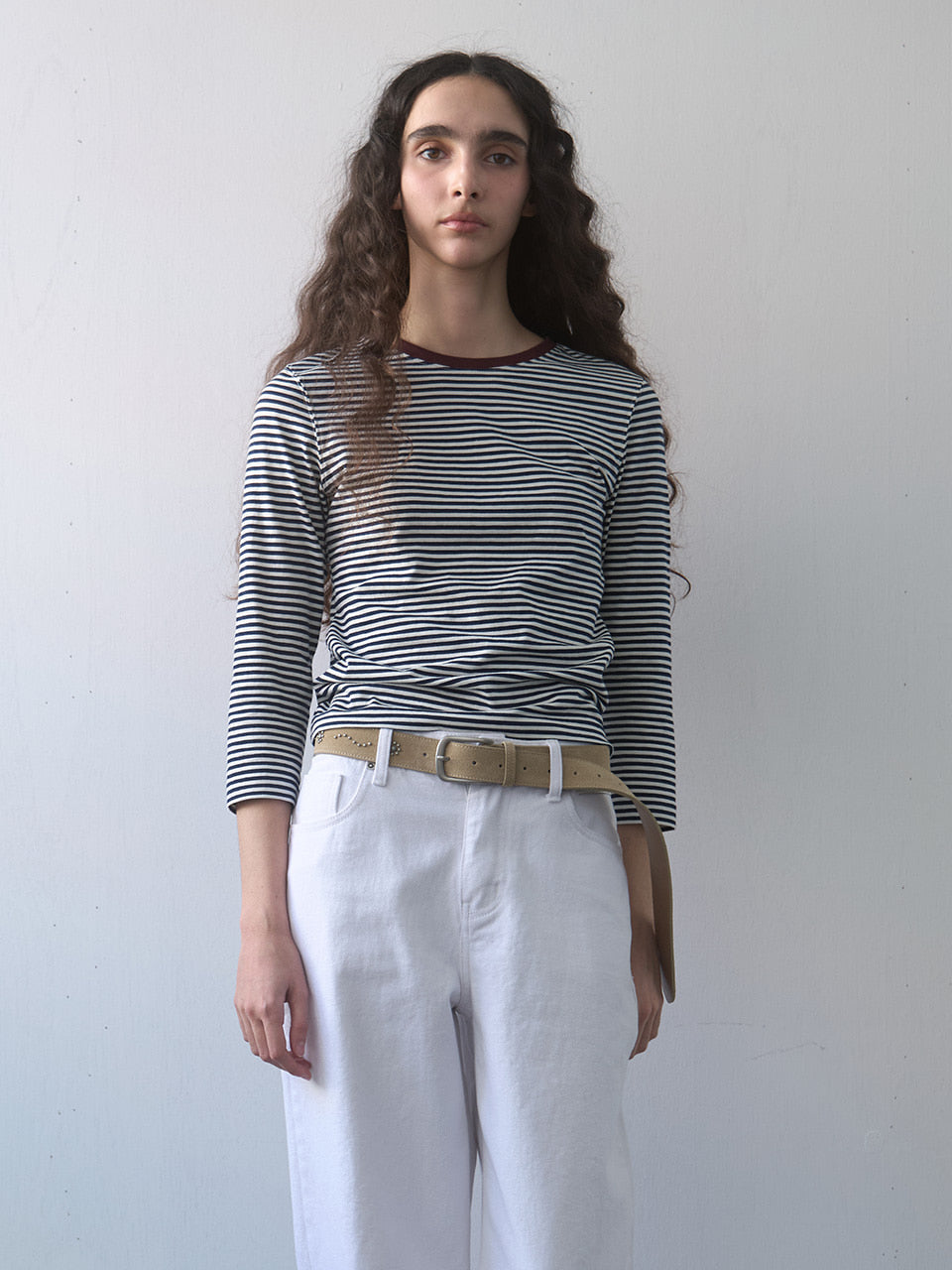 Kijun - Stripe Mid Sleeve Tee (Navy) product image 1 | TRAB K-Fashion Australia
