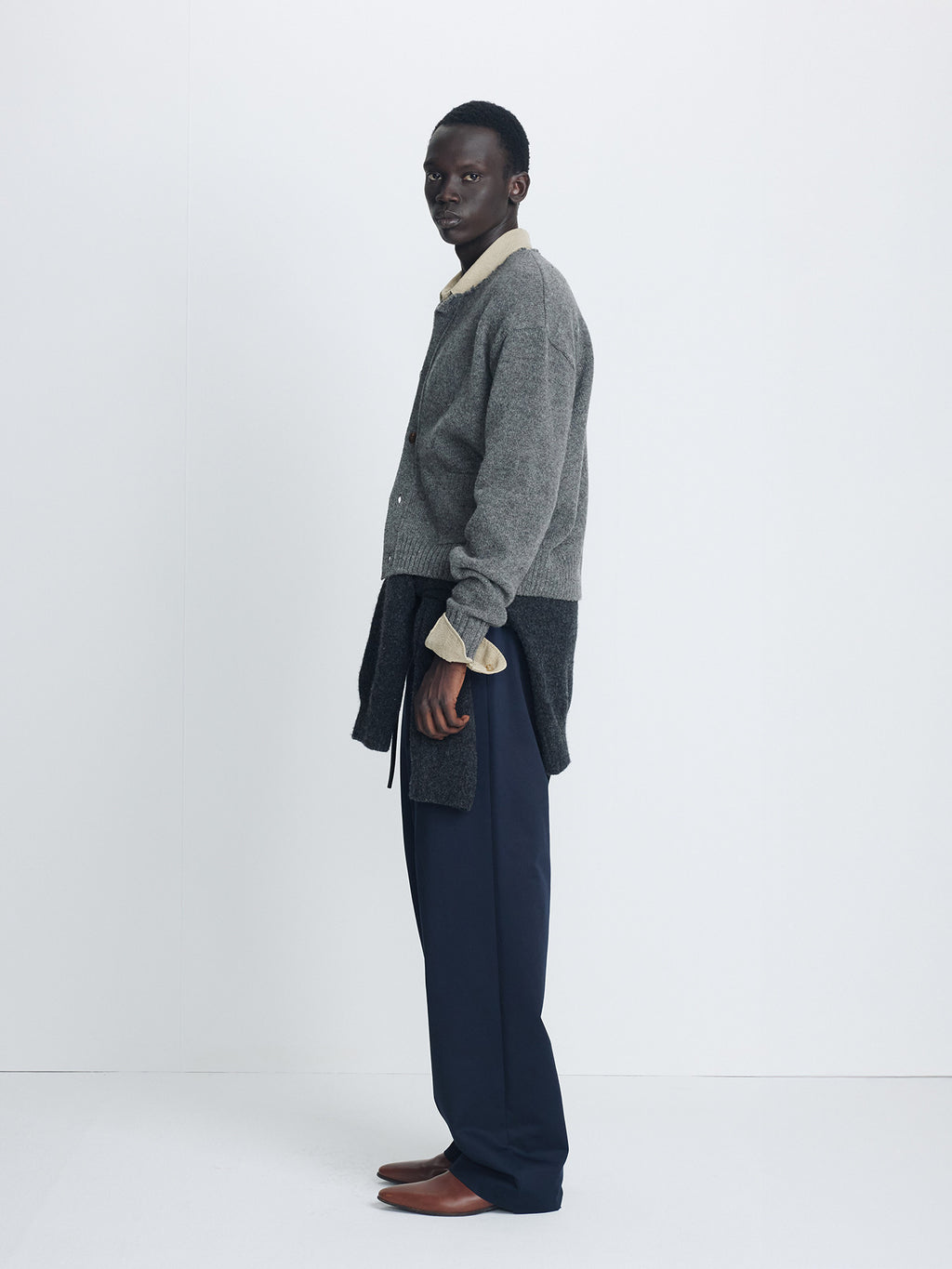 Tonywack - Shetland Wool Raw Cardigan (Medium Charcoal) product image 2 | TRAB K-Fashion Australia
