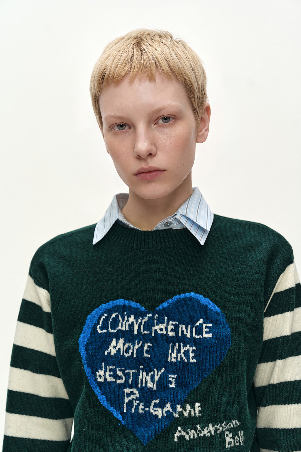 Andersson Bell - 26 Girl's Heart Message Crew-Neck Sweater (Green/Ivory) product image 4 | TRAB K-Fashion Australia