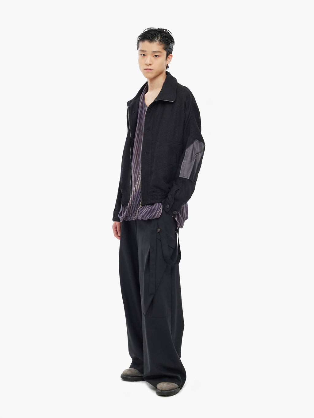 Jiyong Kim - Strap Detailed Wide Trousers (Black) product image 1 | TRAB K-Fashion Australia
