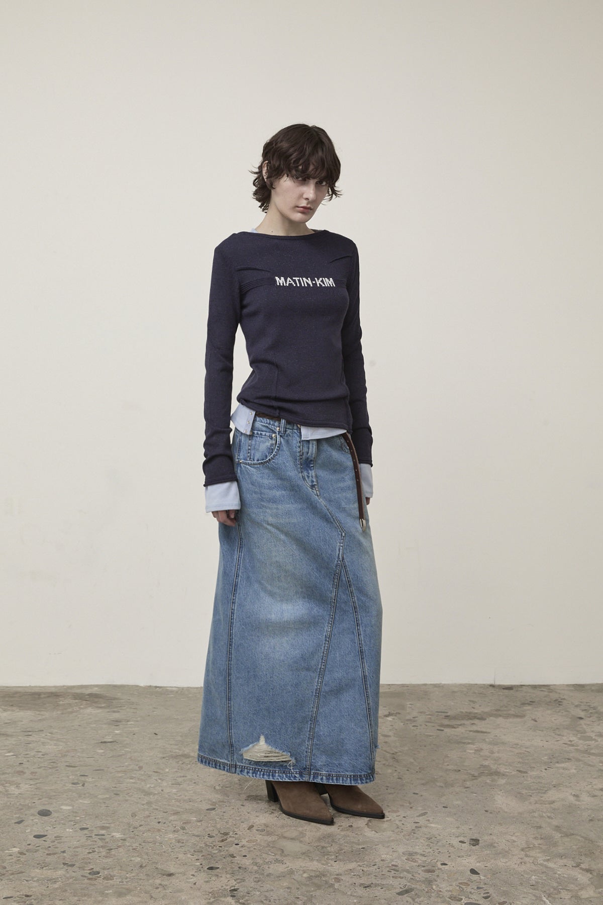 Matin Kim - Damage Point Long Denim Skirt (Blue) product image 9 | TRAB K-Fashion Australia