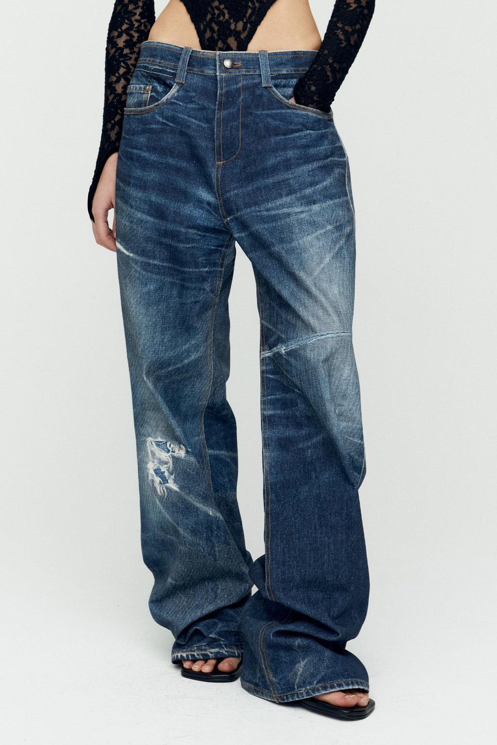 Andersson Bell - Trompe L'oeil Printed Denim Pants (Blue) product image 6 | TRAB K-Fashion Australia