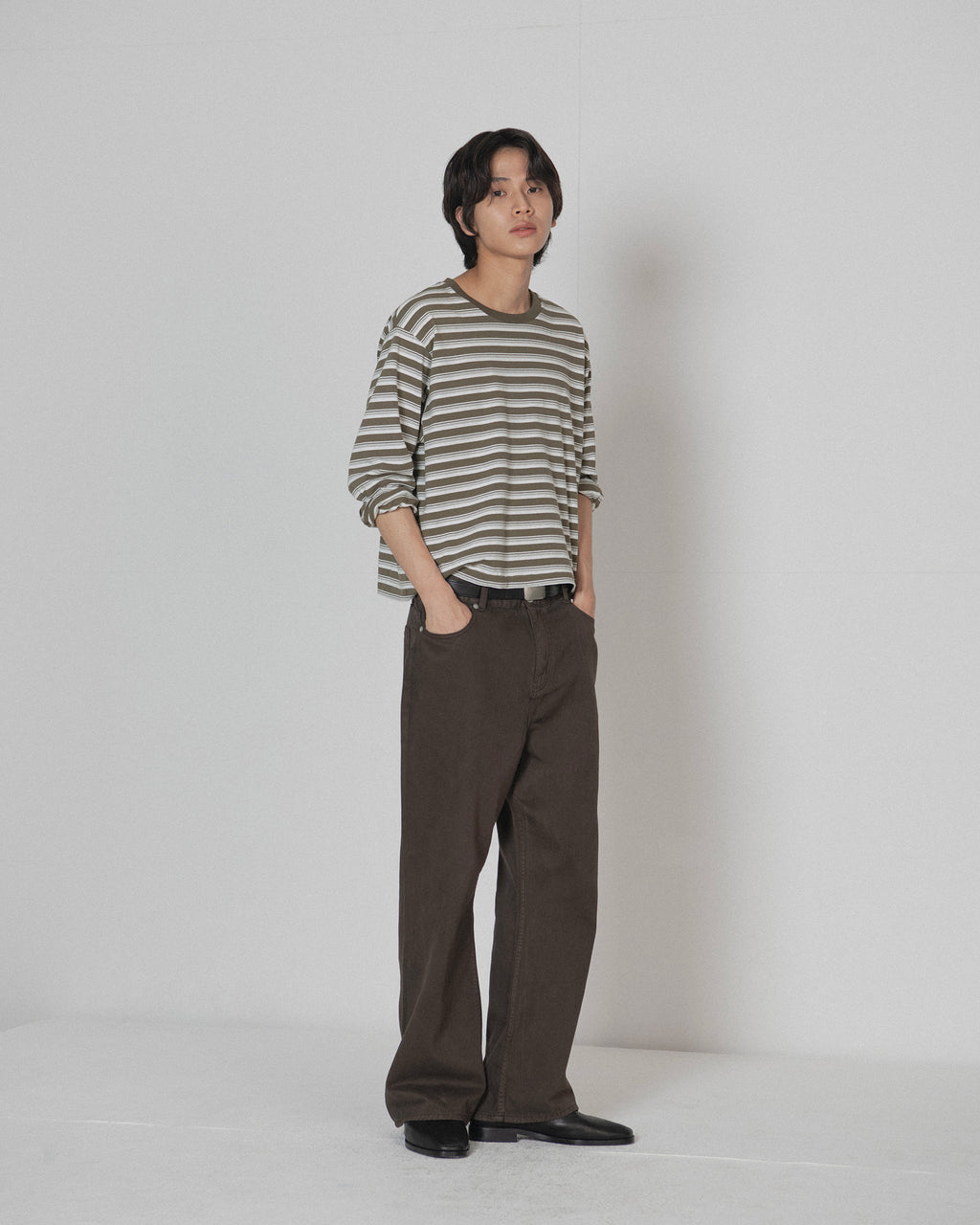 Brownyard - Waist Cut Long Sleeve (Olive Stripe) product image 1 | TRAB K-Fashion Australia