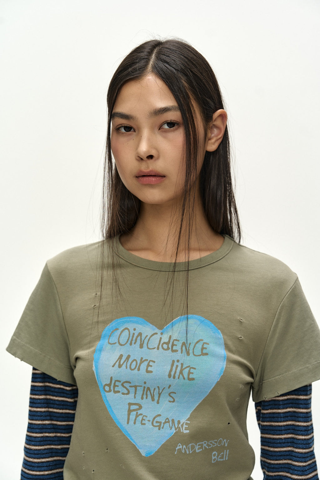 Andersson Bell - Layered Heart Message Long Sleeve T-Shirt (khaki) (Khaki) product image 7 | TRAB K-Fashion Australia