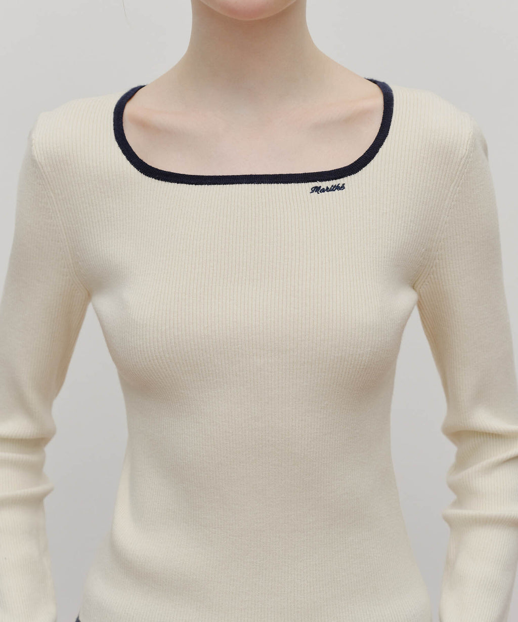 Marithe & Francois Girbaud - Color Point Square Neck Knit Pullover (Ivory) product image 4 | TRAB K-Fashion Australia