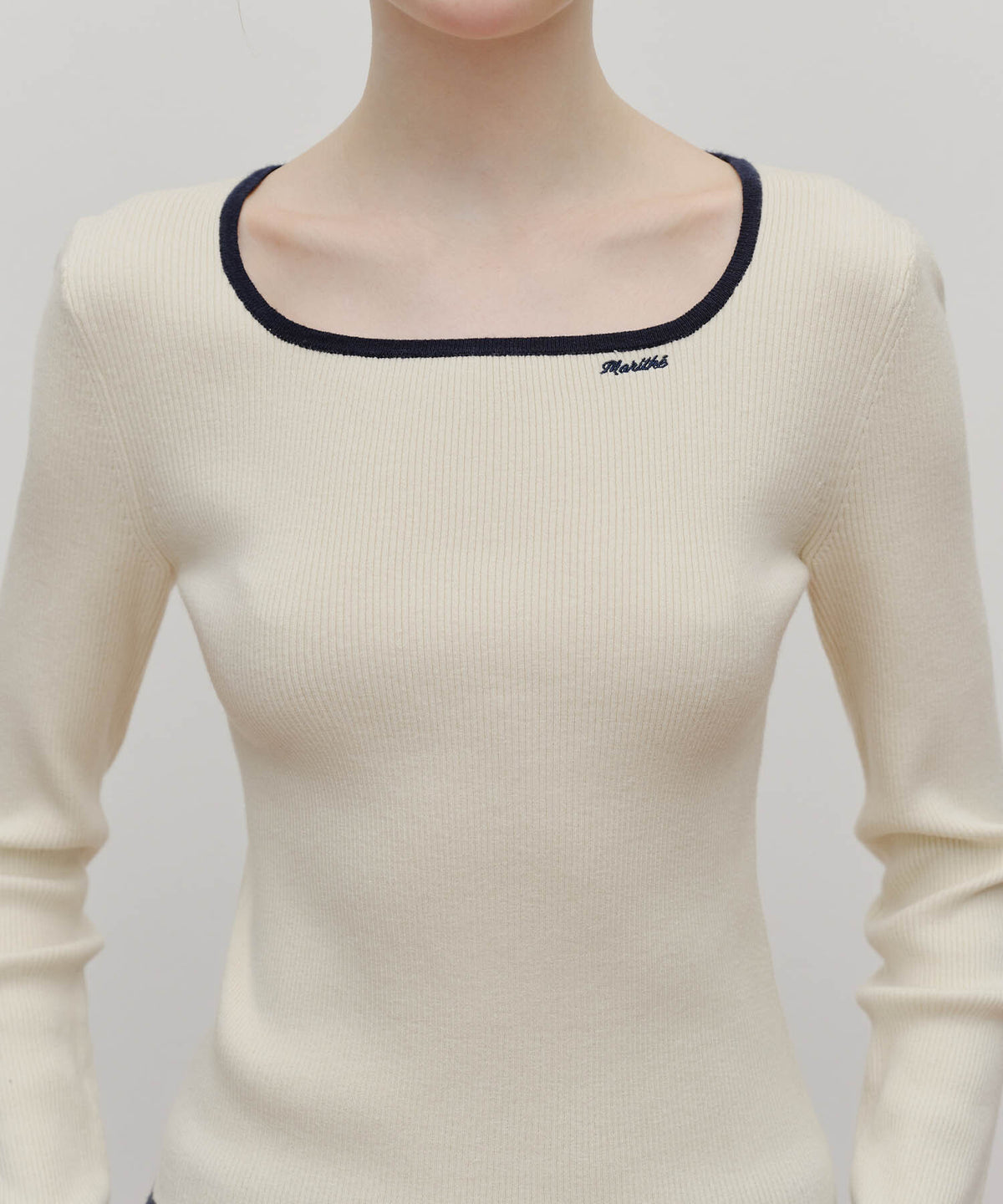 Marithe & Francois Girbaud - Color Point Square Neck Knit Pullover (Ivory) product image 4 | TRAB K-Fashion Australia