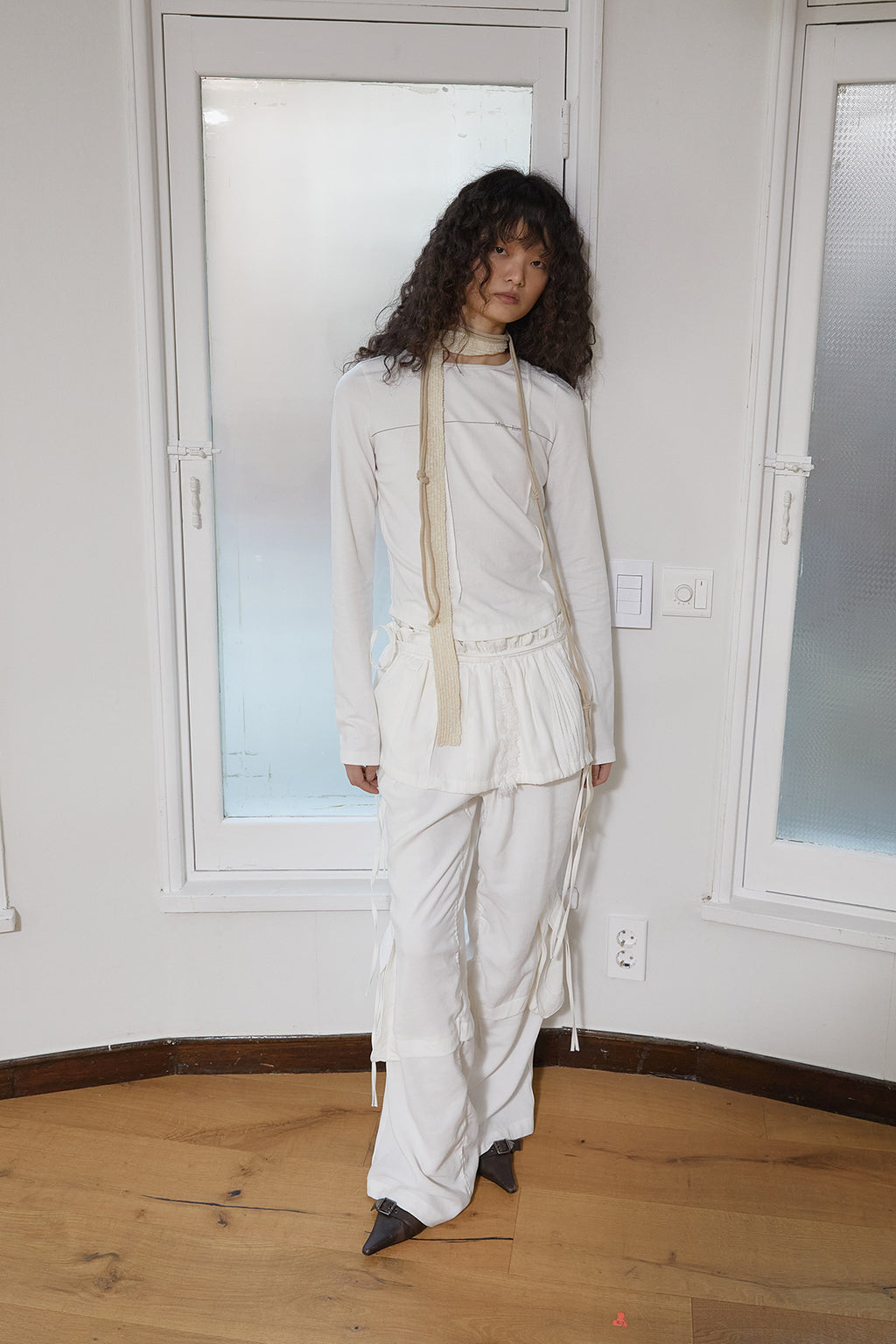 Matin Kim - Tuck Detail Small Logo Top (White) product image 11 | TRAB K-Fashion Australia