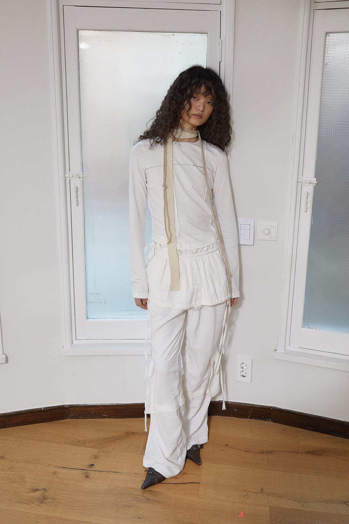 Matin Kim - Tuck Detail Small Logo Top (White) product image 11 | TRAB K-Fashion Australia