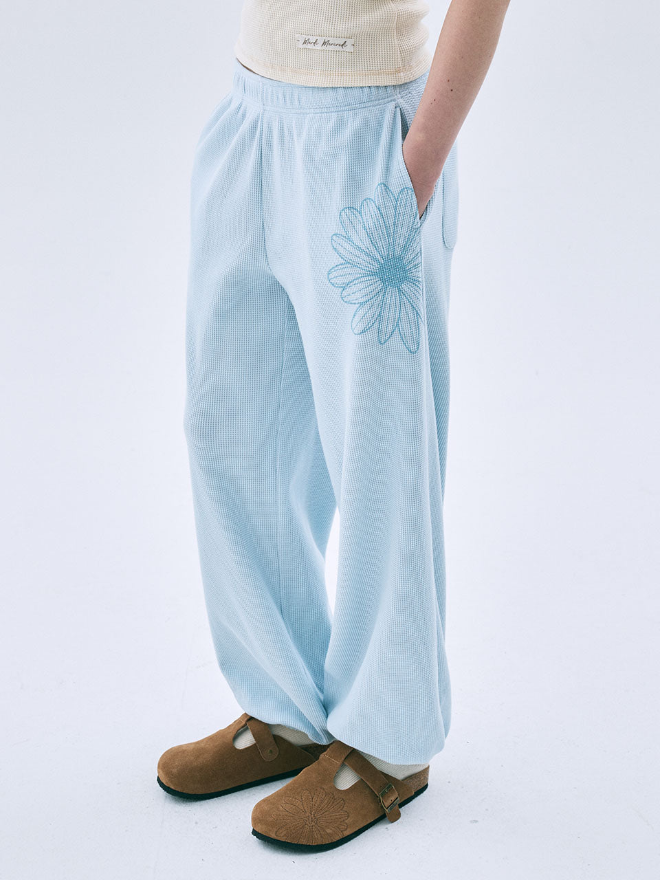 Mardi Mercredi - Waffle Jogger Pants Flower (Sky Blue) product image 1 | TRAB K-Fashion Australia