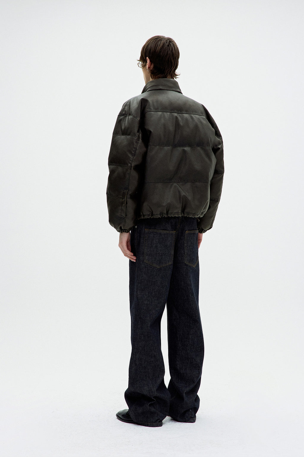 Coor - Fake Leather Wash Crop Down Puffer (Dark Brown) product image 4 | TRAB K-Fashion Australia