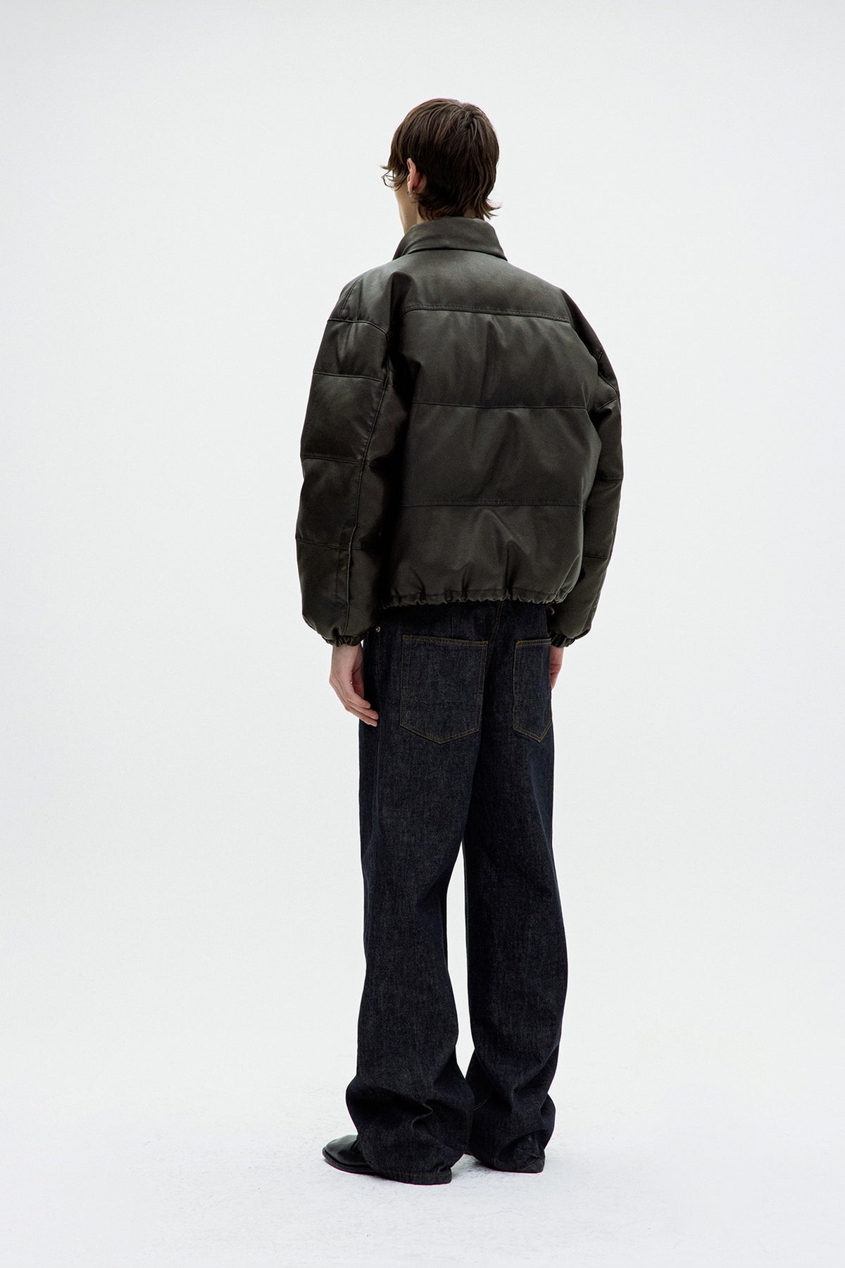 Coor - Fake Leather Wash Crop Down Puffer (Dark Brown) product image 4 | TRAB K-Fashion Australia