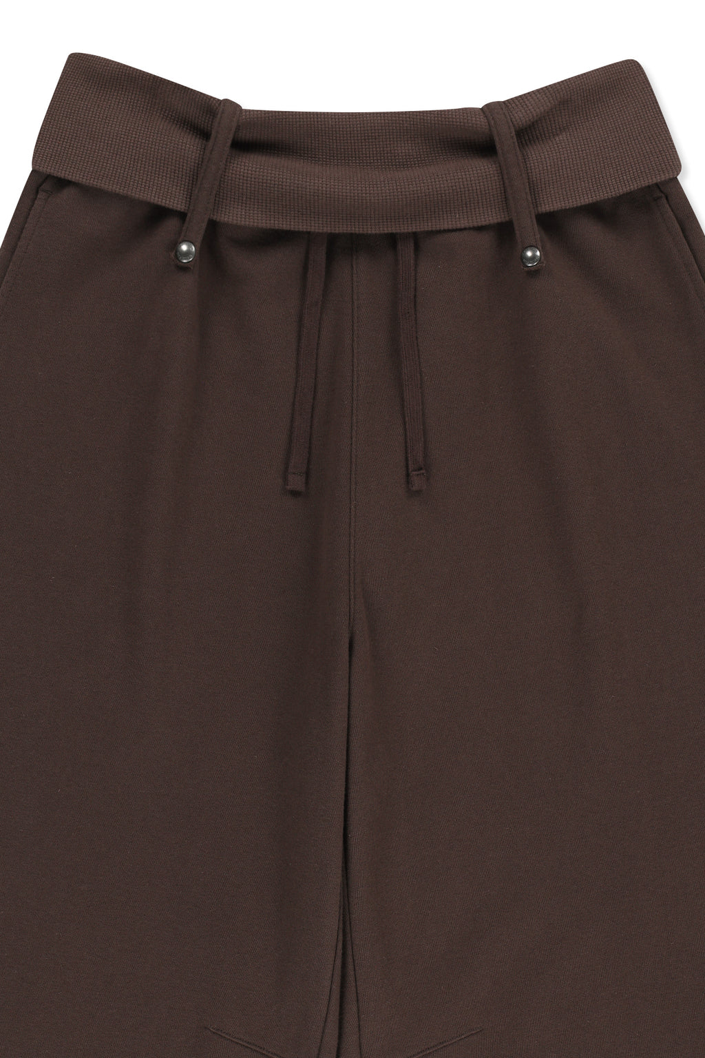 Matin Kim - [Pre-Order – Ships August 24] Mixed Waffle Foldover Waist Jersey Pants (Brown) product image 3 | TRAB K-Fashion Australia