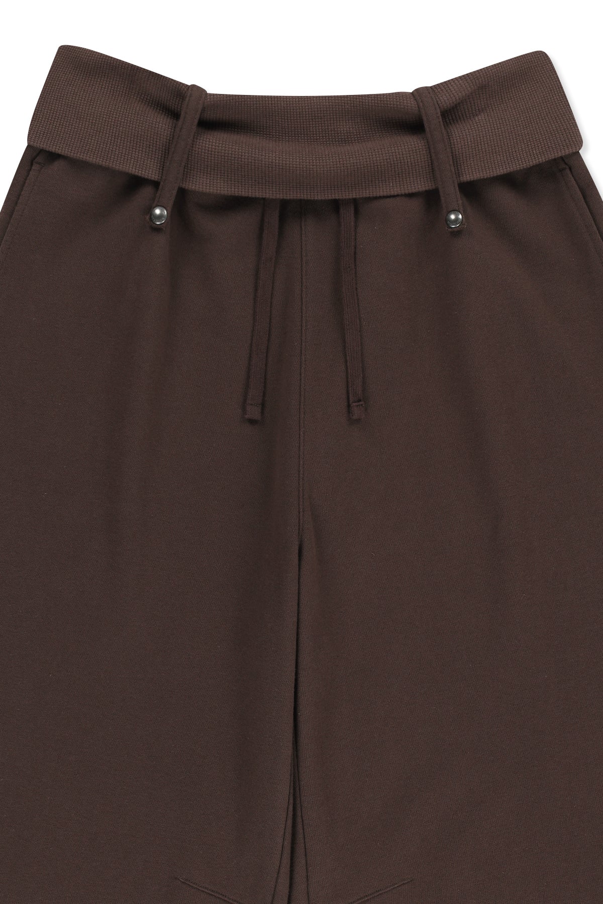 Matin Kim - [Pre-Order – Ships August 24] Mixed Waffle Foldover Waist Jersey Pants (Brown) product image 3 | TRAB K-Fashion Australia