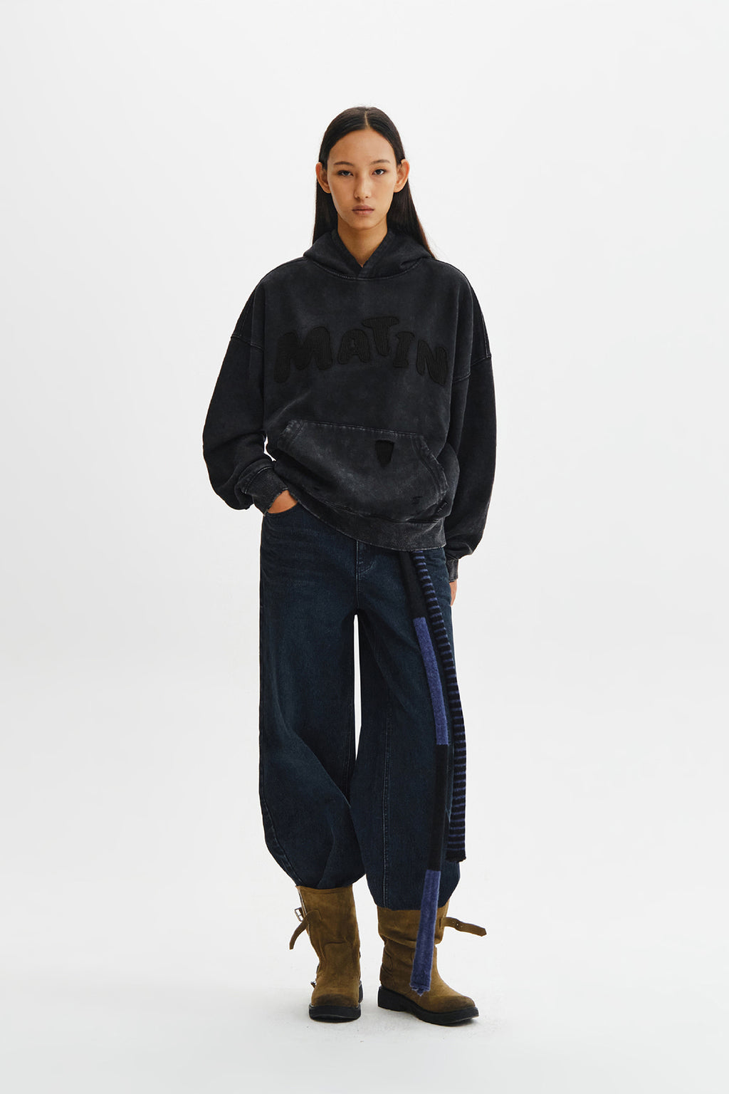 Matin Kim - Waffle Applique Logo Hood Top (Charcoal) product image 10 | TRAB K-Fashion Australia