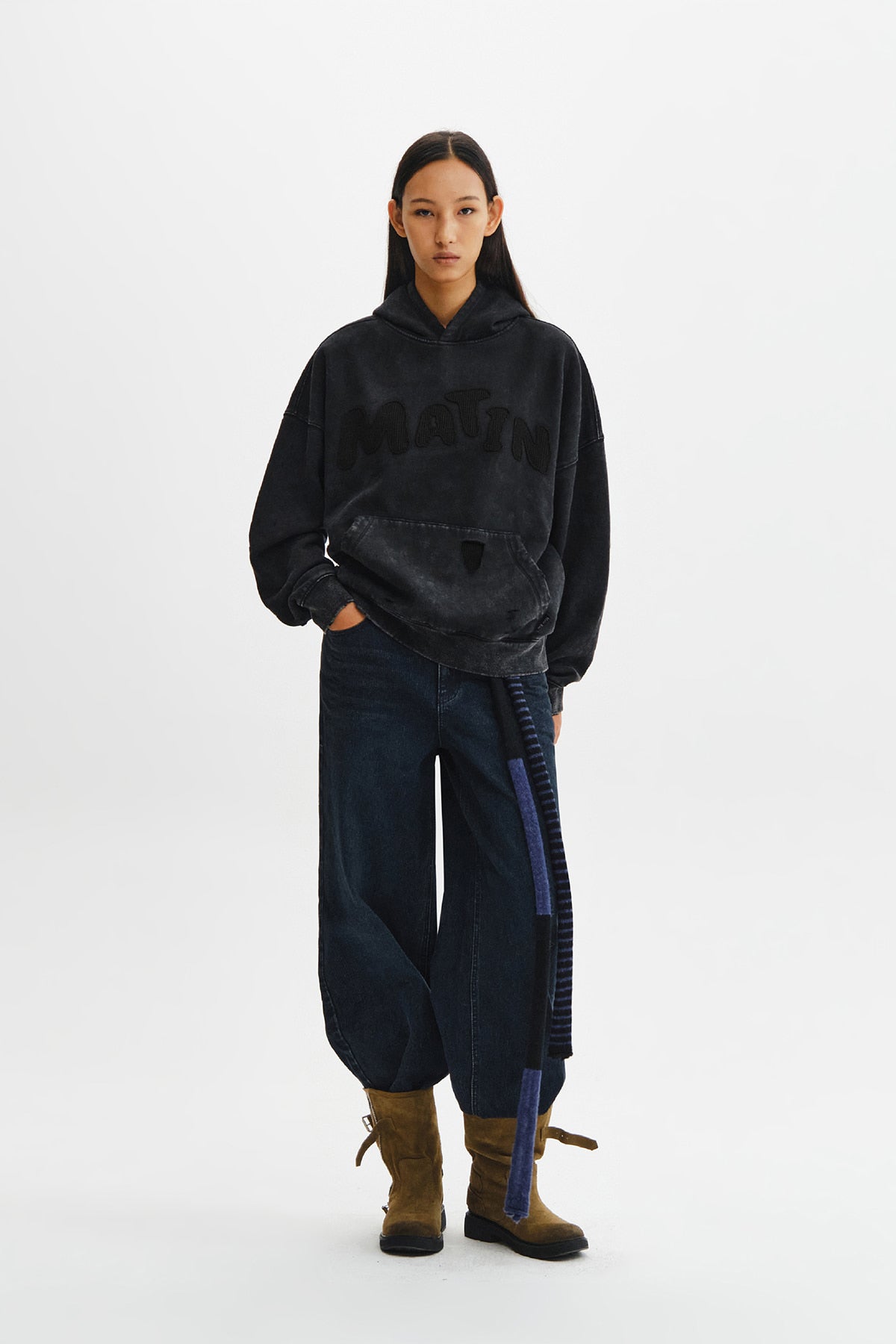 Matin Kim - Waffle Applique Logo Hood Top (Charcoal) product image 10 | TRAB K-Fashion Australia