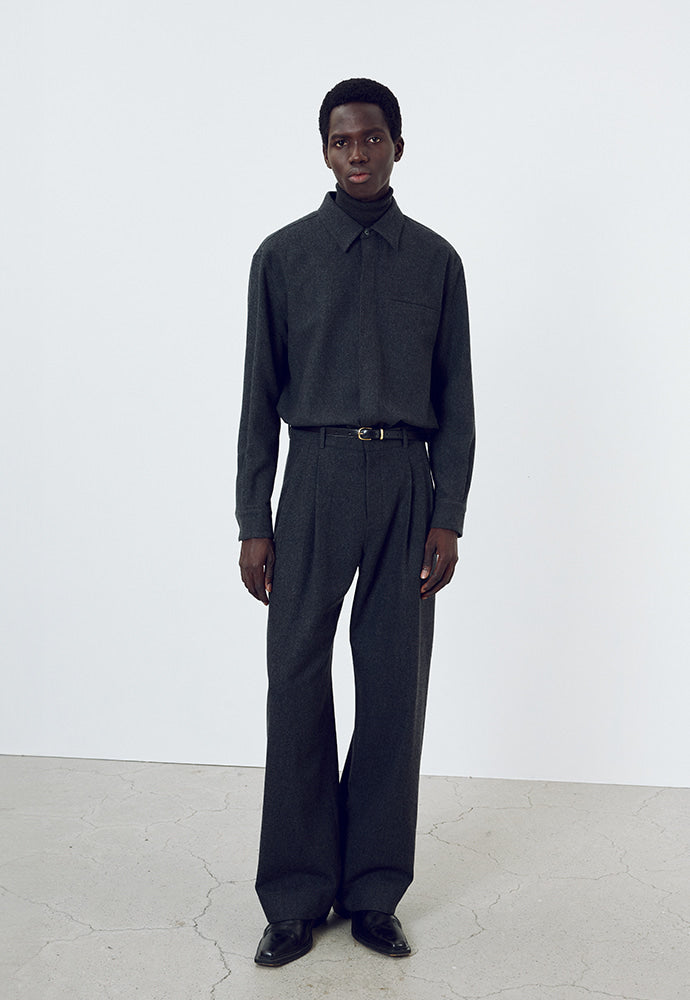 Tonywack - Virgin Wool Double-Pleats Wide Trousers (Grey) product image 1 | TRAB K-Fashion Australia