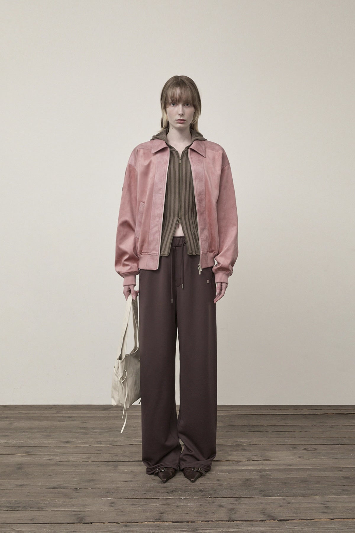Matin Kim - Suede Mix Leather Zip Up Jumper (Pink) product image 5 | TRAB K-Fashion Australia