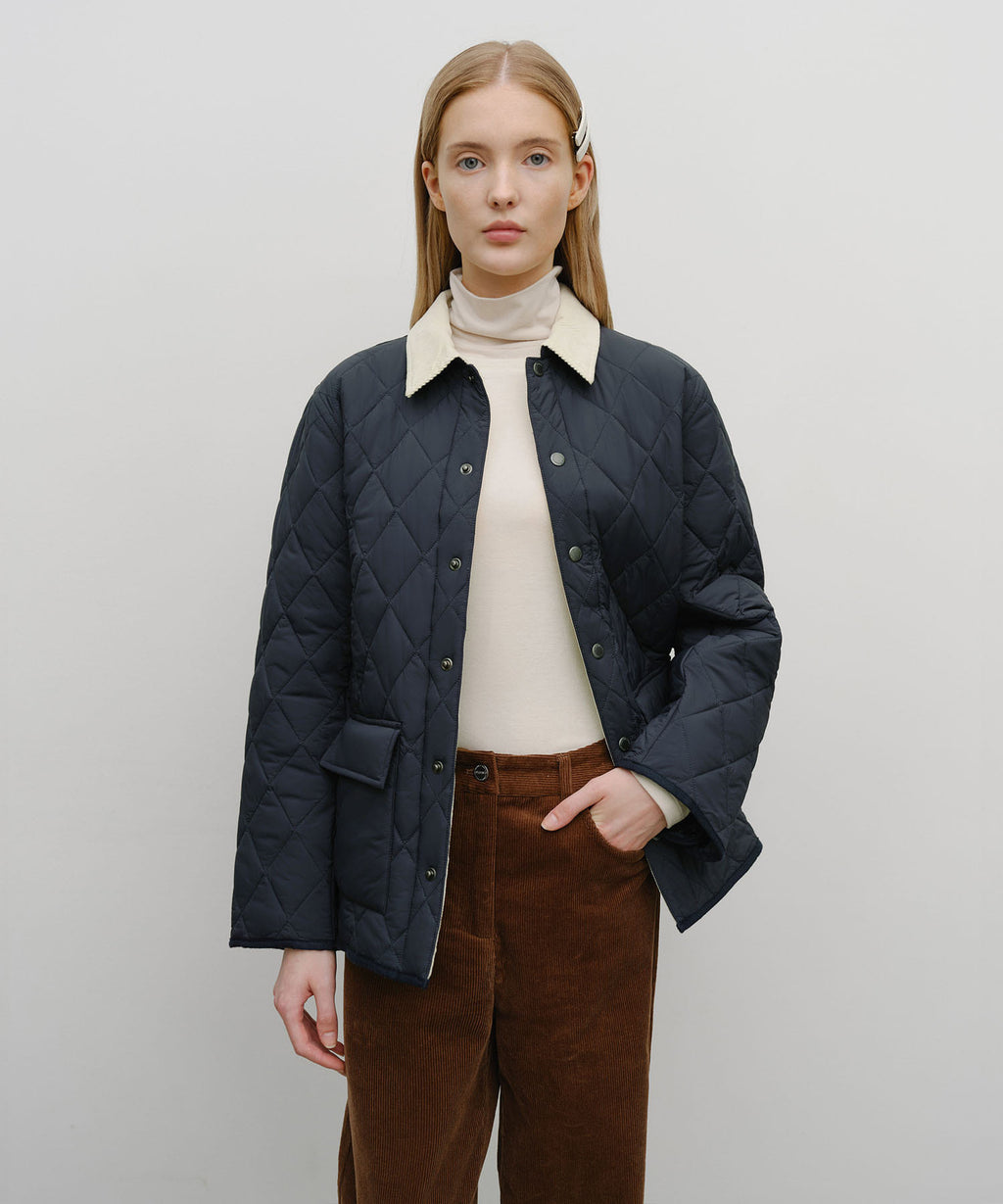 Marithe & Francois Girbaud - Corduroy Collar Quilted Jacket (Navy) product image 1 | TRAB K-Fashion Australia