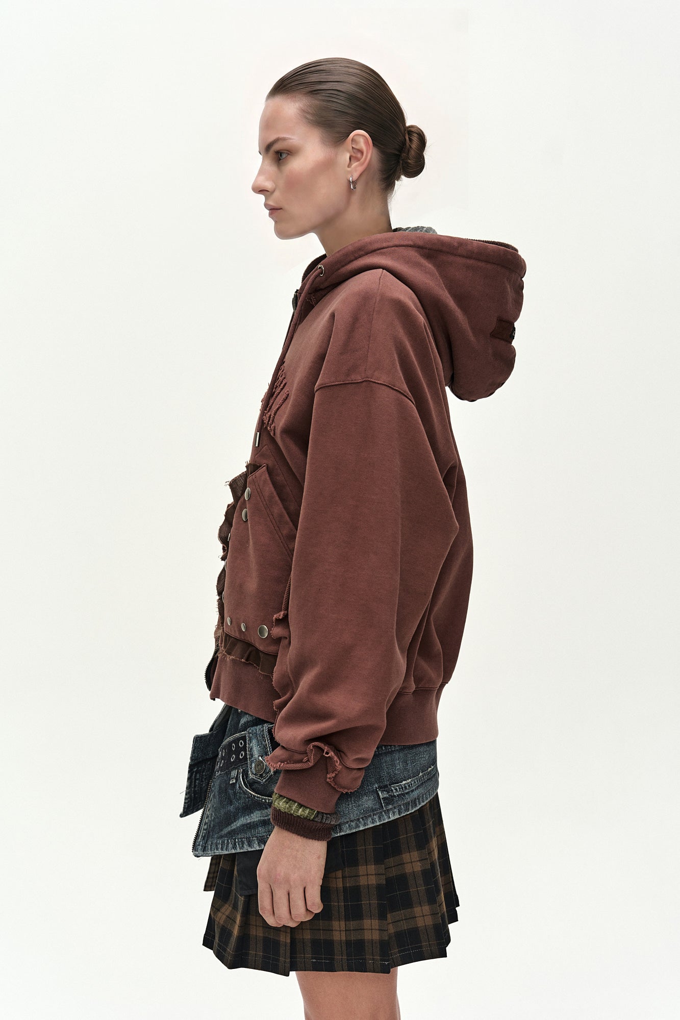 Andersson Bell - Raw-Cut Studded Zip-Up Hoodie (brick) (Brick) product image 3 | TRAB K-Fashion Australia