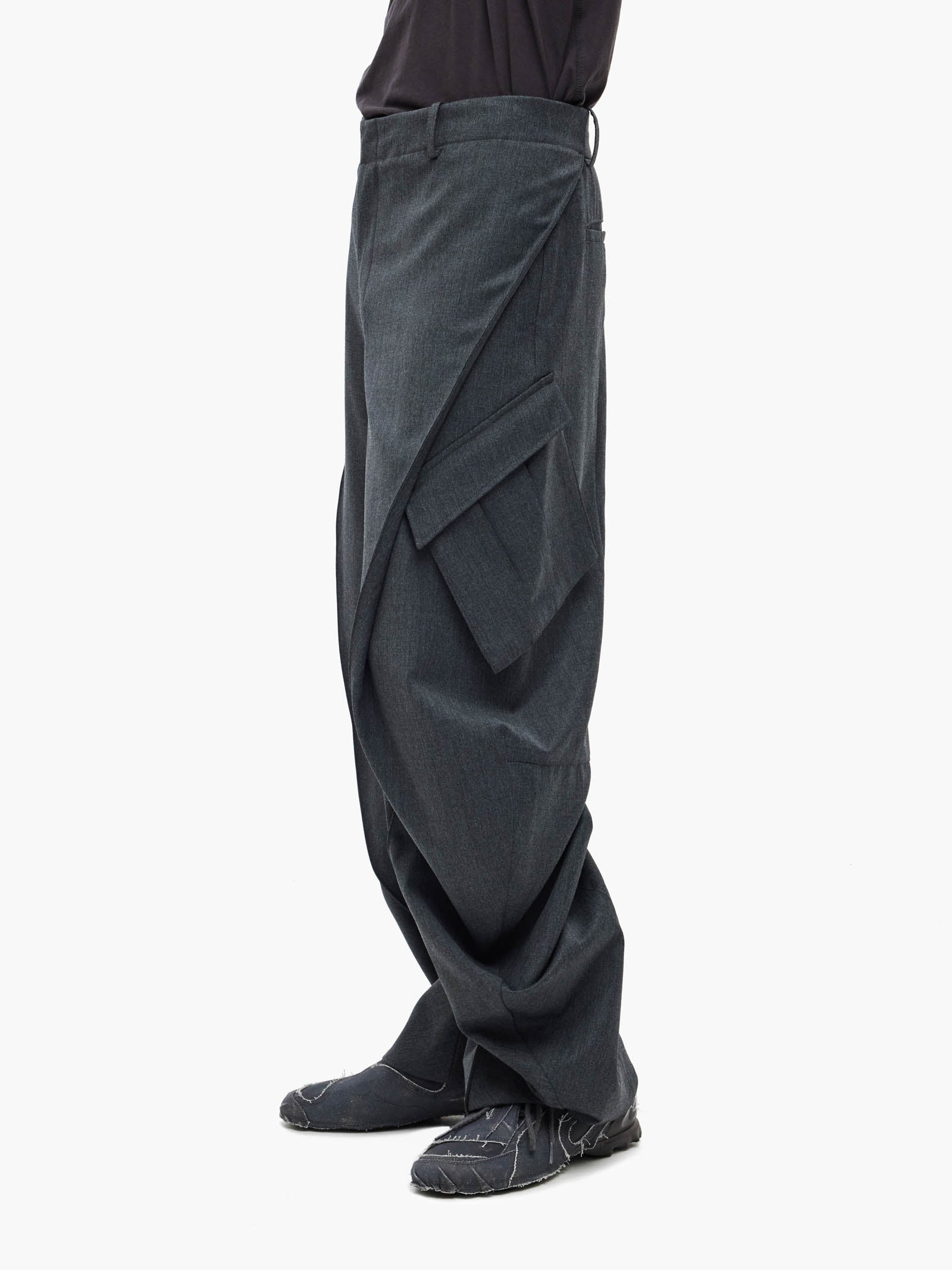 Jiyong Kim - Curved Multi Pocket Trousers (Grey) product image 5 | TRAB K-Fashion Australia