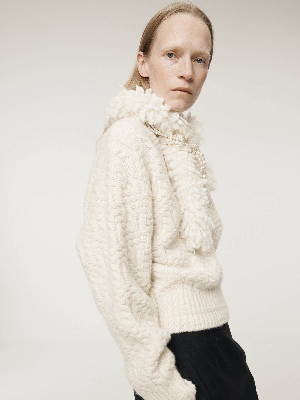 Recto - Fringe Muffler Knit Top (Cream) product image 4 | TRAB K-Fashion Australia