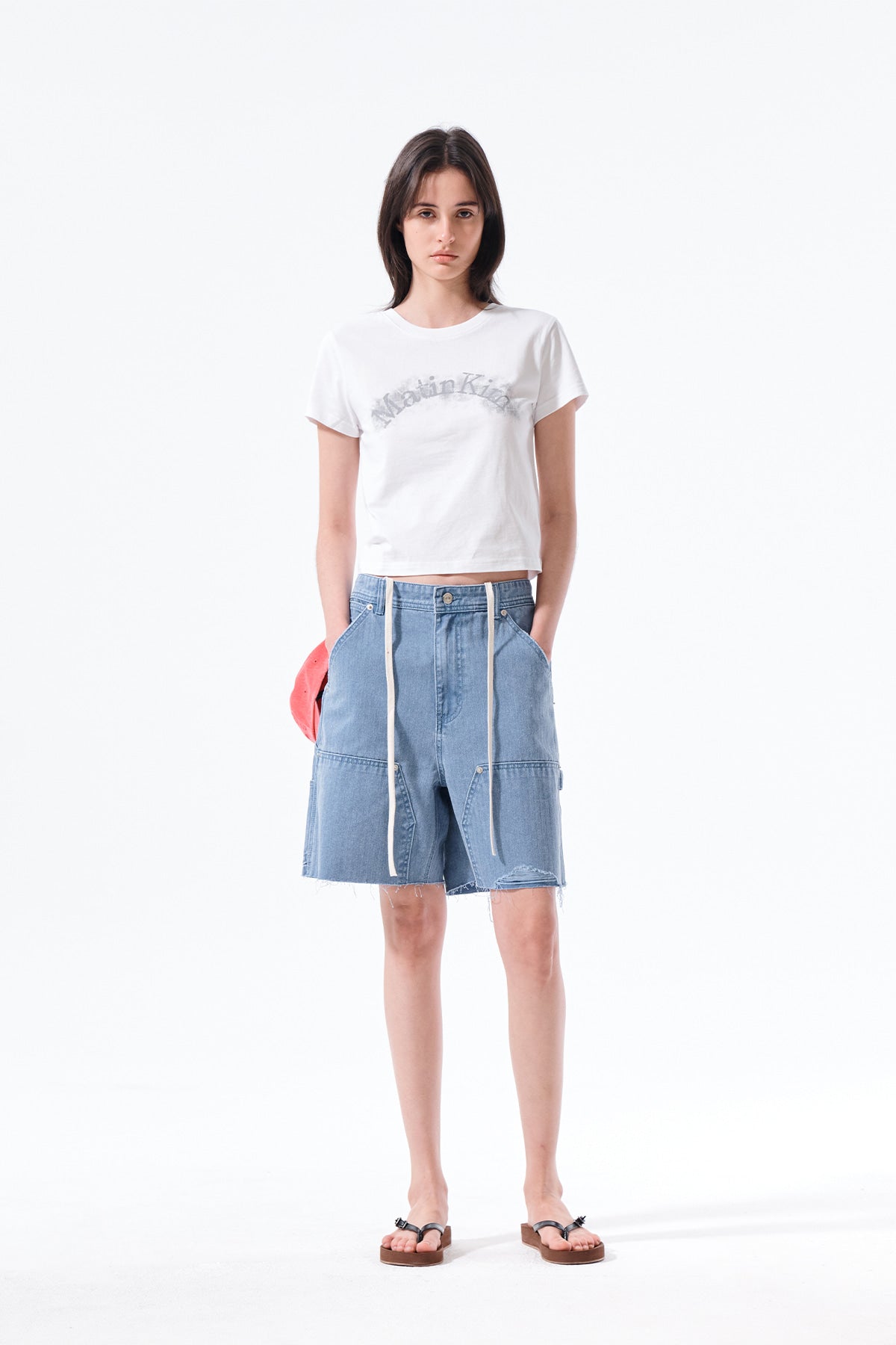 Matin Kim - Heringbone Raw Cut Denim Shorts (Light Blue) product image 10 | TRAB K-Fashion Australia