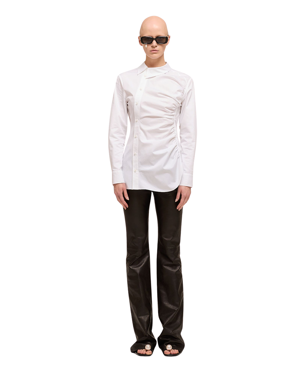 Kimhe Kim - Asymmetrical Shirring Shirt (White) product image 1 | TRAB K-Fashion Australia