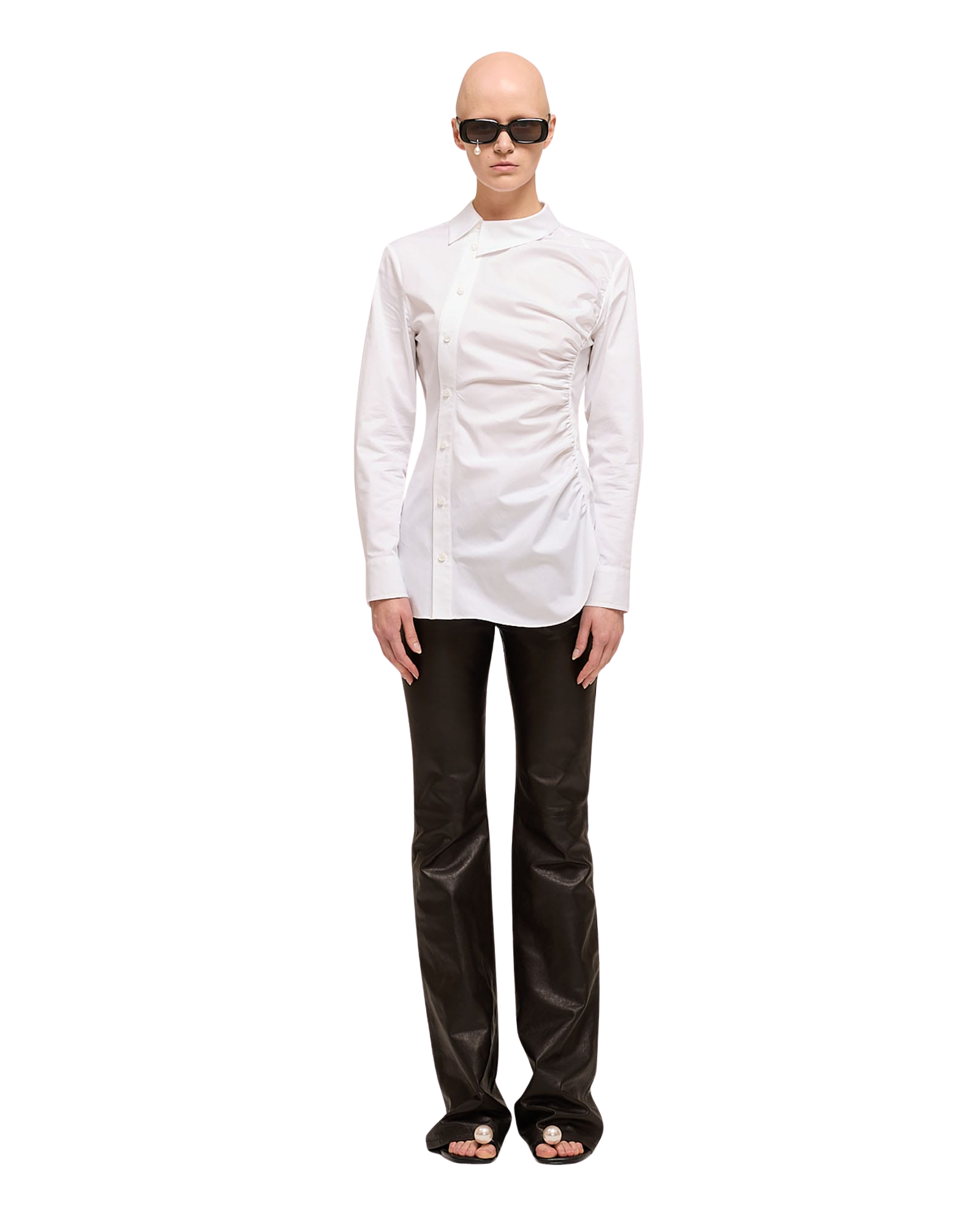 Kimhe Kim - Asymmetrical Shirring Shirt (White) product image 1 | TRAB K-Fashion Australia