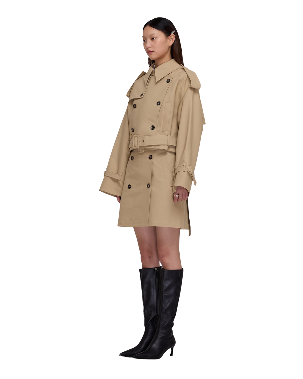Kimhe Kim - Belted Crop Double Trench Jacket (Beige) product image 2 | TRAB K-Fashion Australia