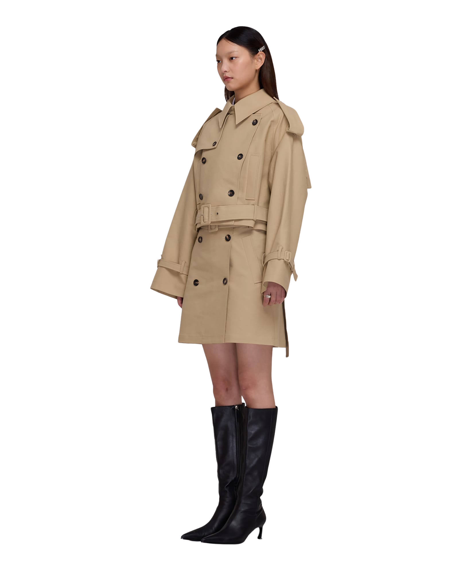 Kimhe Kim - Belted Crop Double Trench Jacket (Beige) product image 2 | TRAB K-Fashion Australia