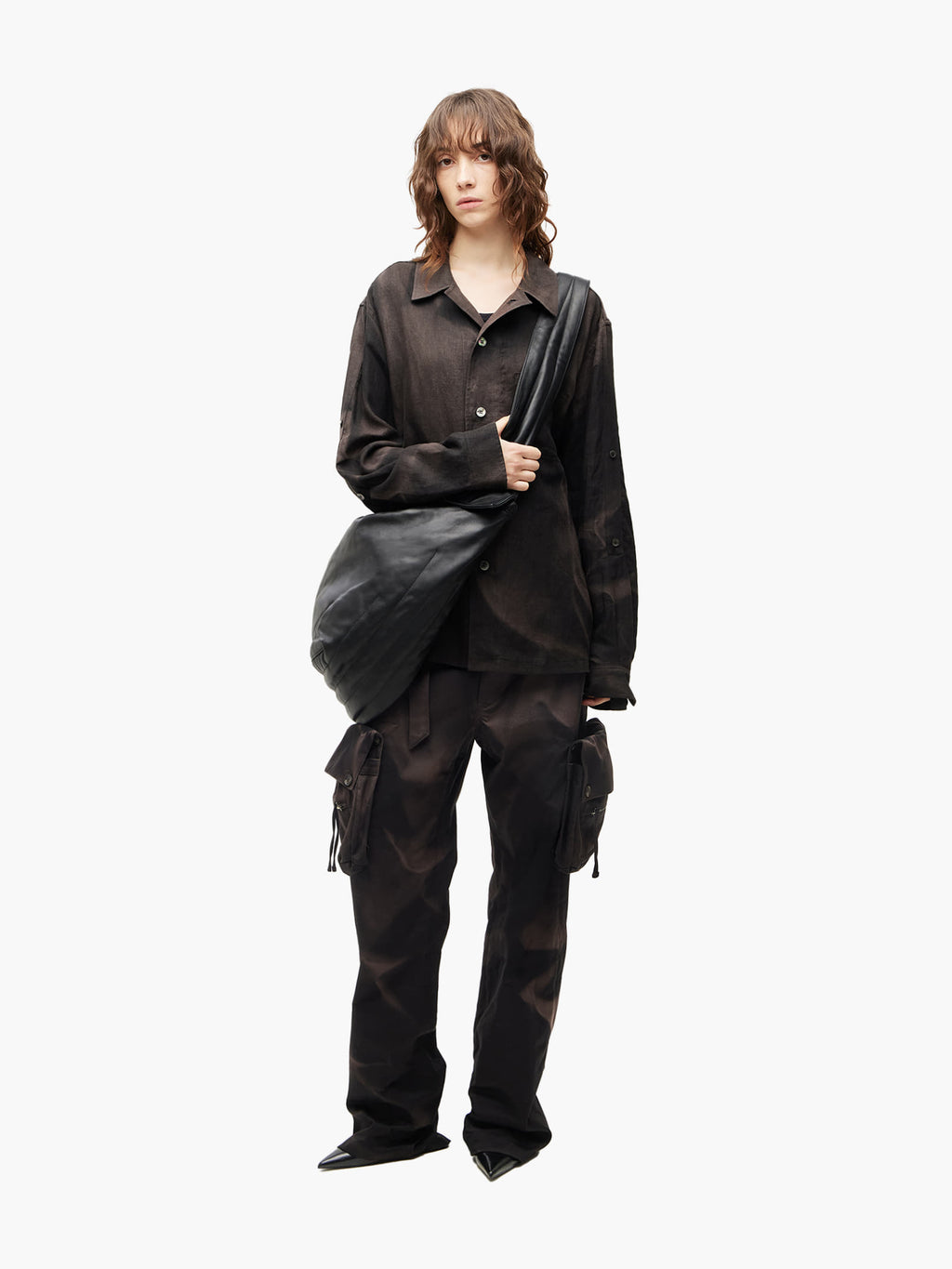 Jiyong Kim - Draped Leather Shoulder Bag (Black) product image 2 | TRAB K-Fashion Australia