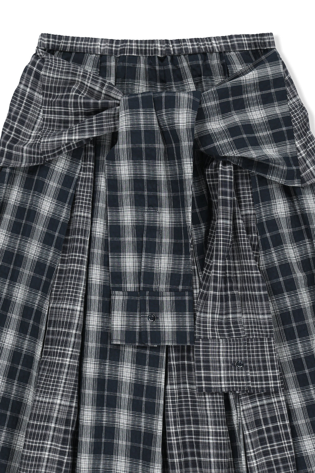 Matin Kim - Mixed Check Sleeve Tie Flare Skirt (Navy) product image 3 | TRAB K-Fashion Australia