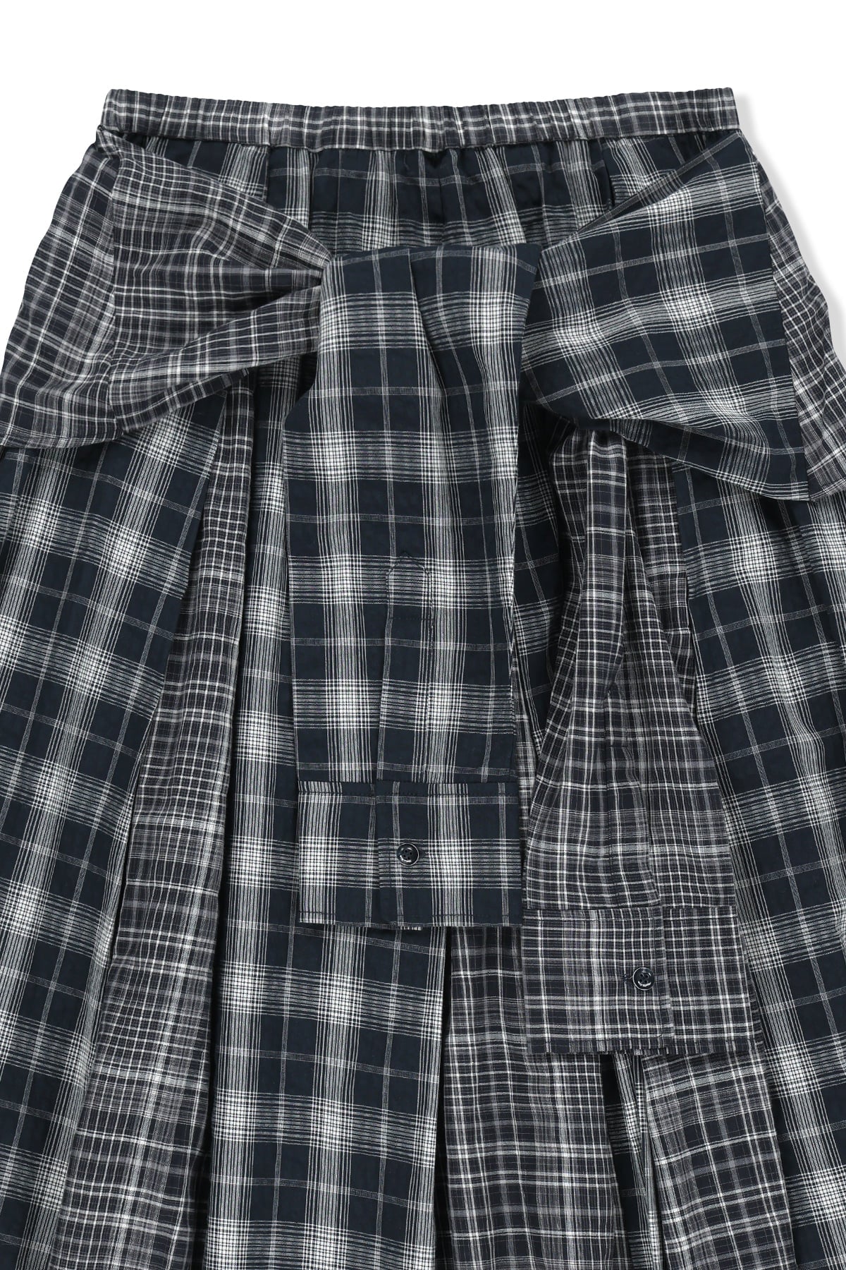 Matin Kim - Mixed Check Sleeve Tie Flare Skirt (Navy) product image 3 | TRAB K-Fashion Australia