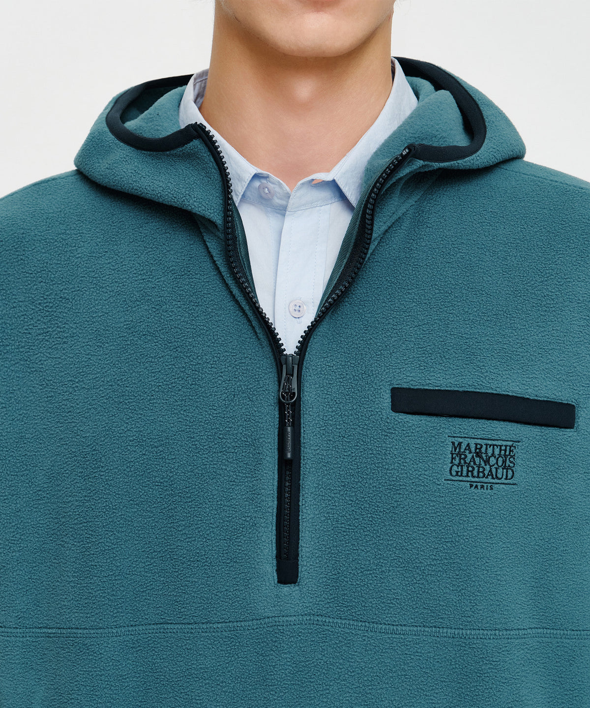 Marithe & Francois Girbaud - Small Classic Logo Fleece Hoodie Anorak (Teal) product image 4 | TRAB K-Fashion Australia