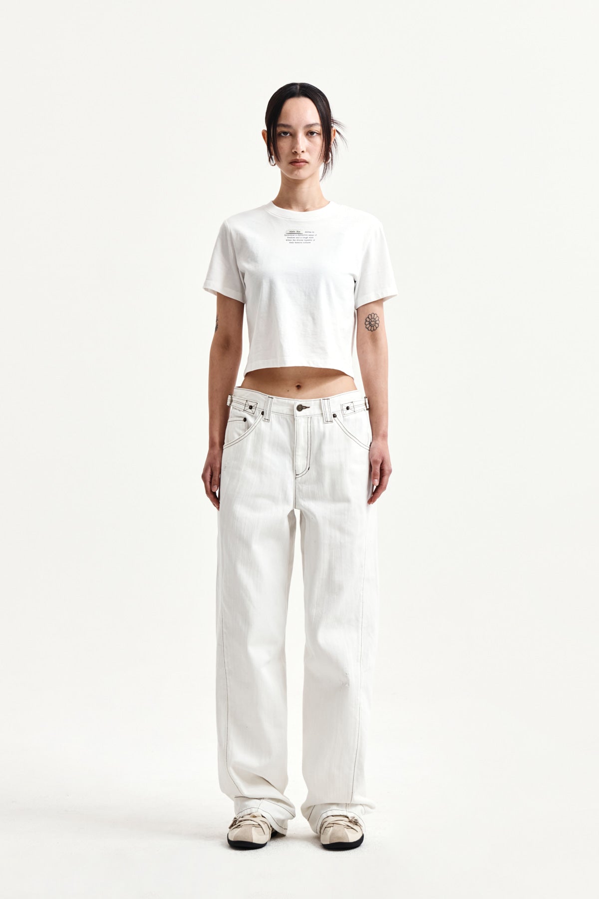 Matin Kim - Waist Buckle Stitch Point Twill Denim Pants (Ivory) product image 6 | TRAB K-Fashion Australia
