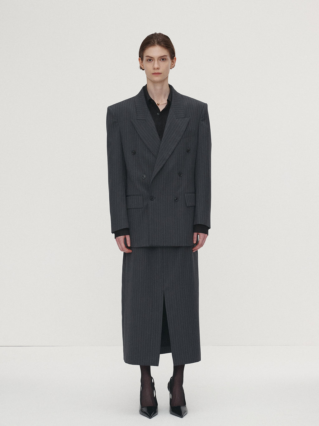 Tonywack - Striped Wool Oversized Double-Breasted Jacket (Grey Pinstripe) product image 7 | TRAB K-Fashion Australia