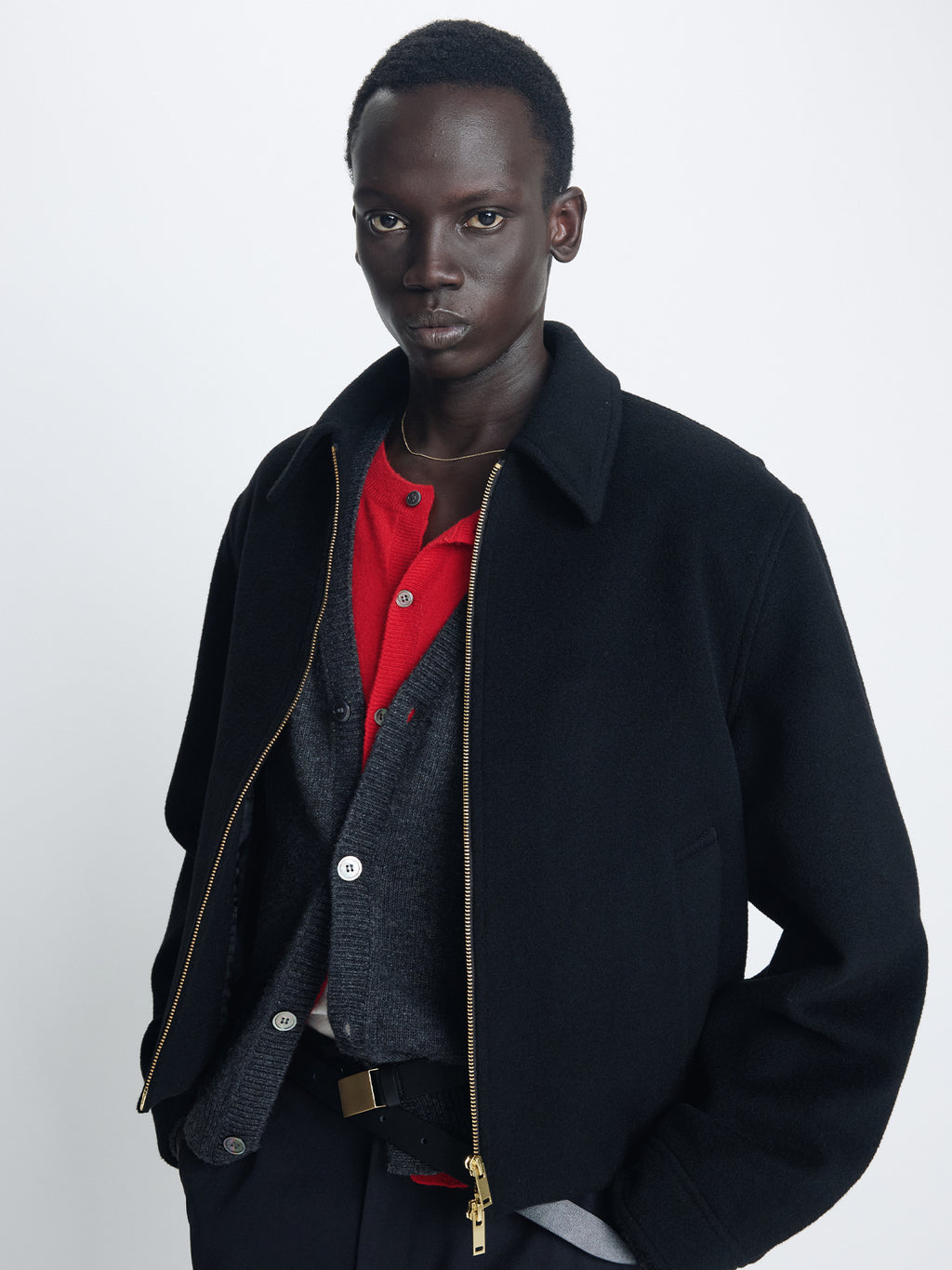 Tonywack - Wool And Cashmere Layered Cardigan (Charcoal/Red) product image 8 | TRAB K-Fashion Australia