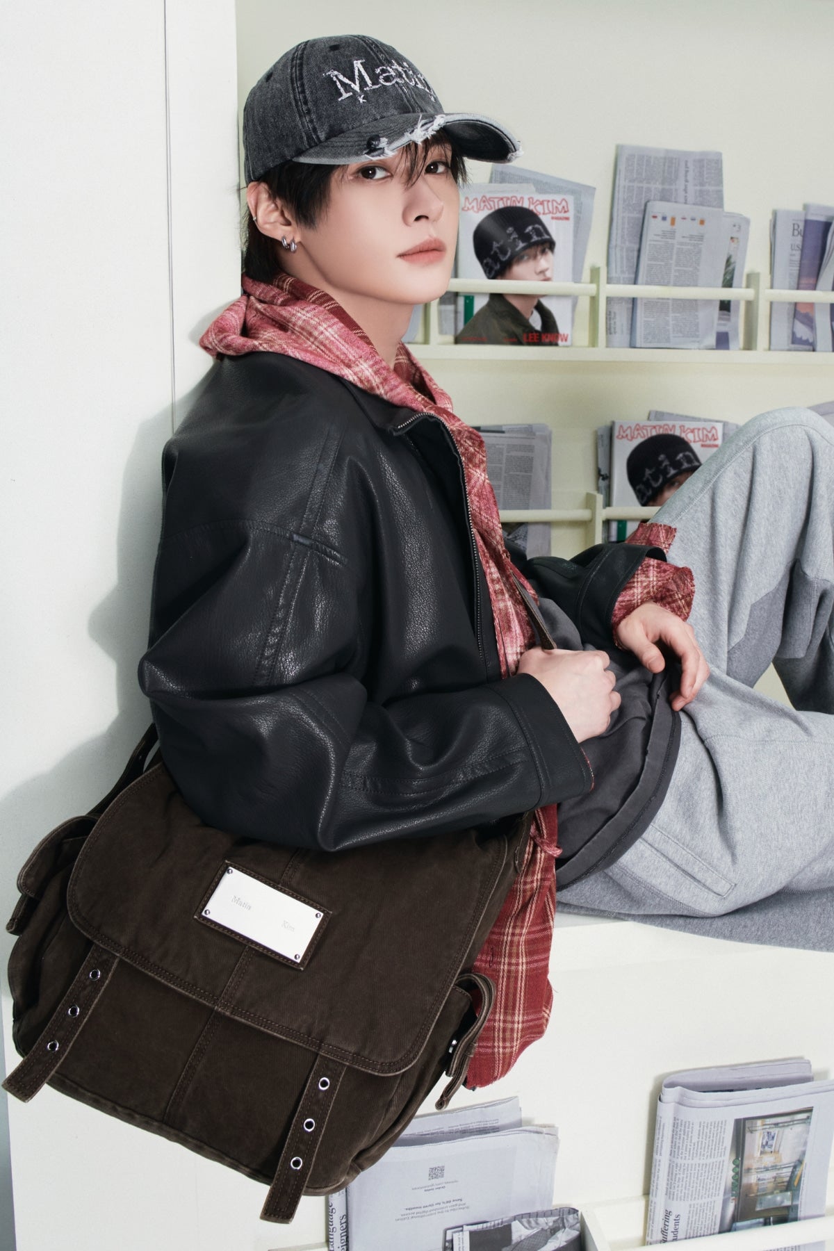 Matin Kim - Vintage Washed Cotton Messenger Bag (Brown) product image 1 | TRAB K-Fashion Australia