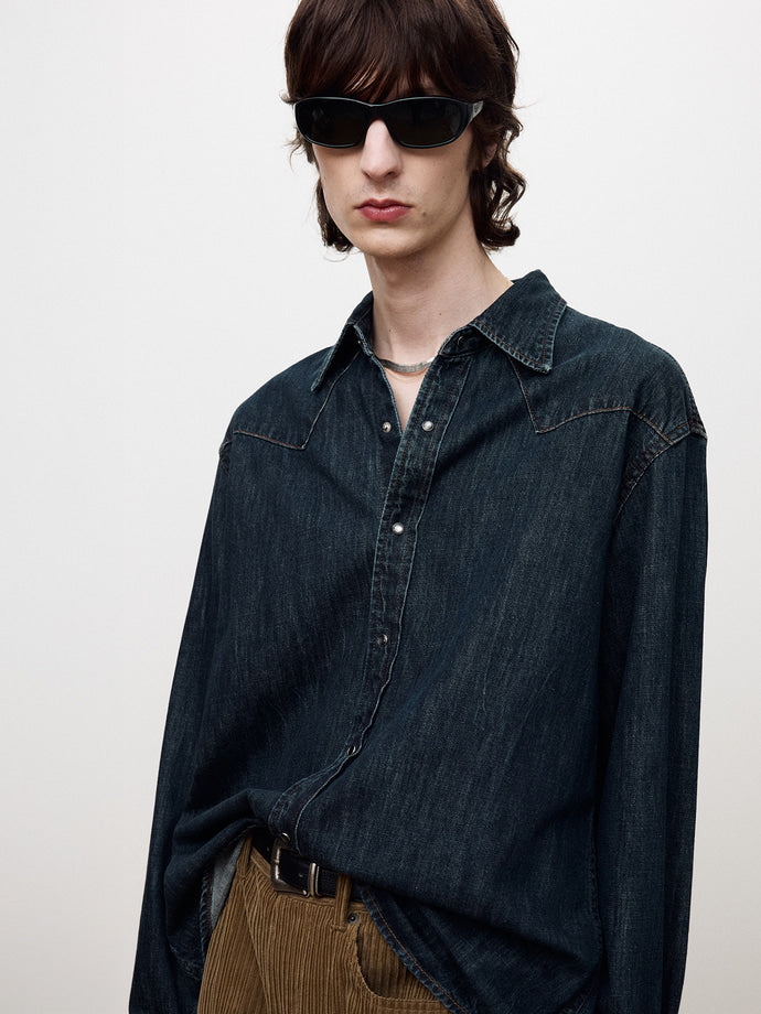 Tonywack - Washed Denim Western Shirt (Dark Blue) product image 7 | TRAB K-Fashion Australia