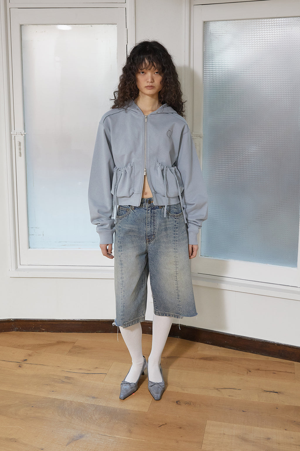 Matin Kim - Volume Pocket Crop Hoody Zip Up (Light Blue) product image 11 | TRAB K-Fashion Australia